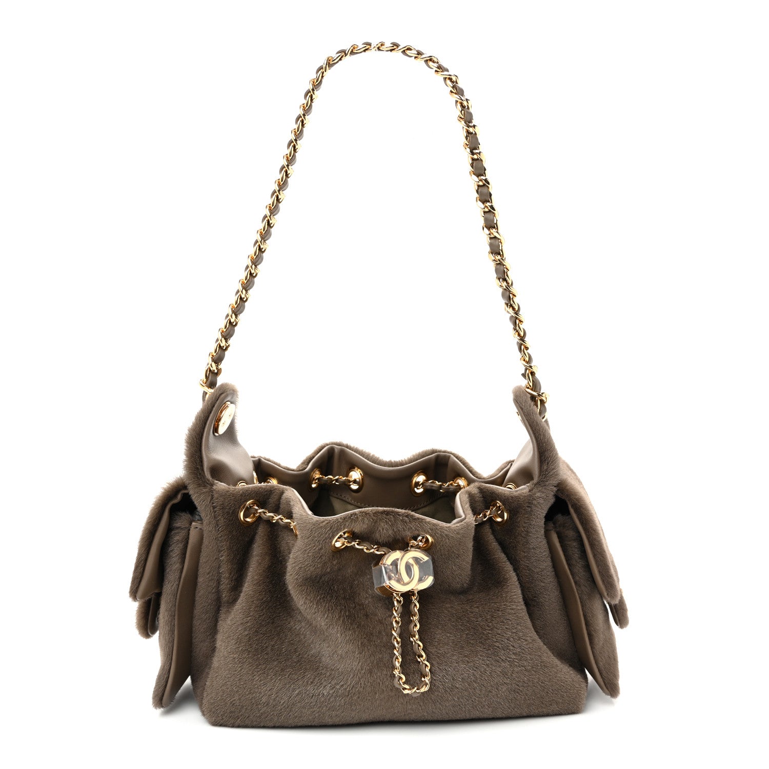Pony Hair Mini Chanel 25 Handbag Dark Khaki