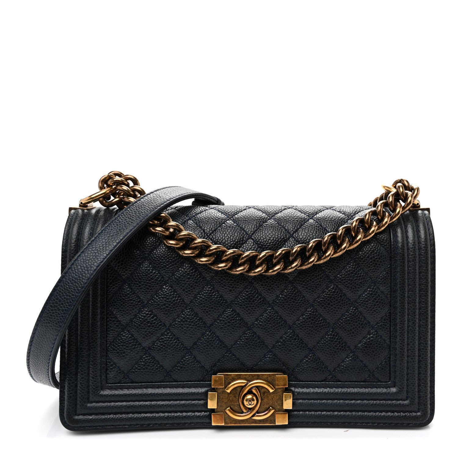 Caviar Quilted Medium Boy Flap Navy