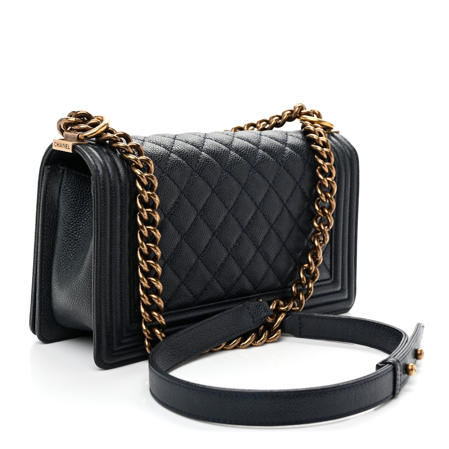 Caviar Quilted Medium Boy Flap Navy — view 3