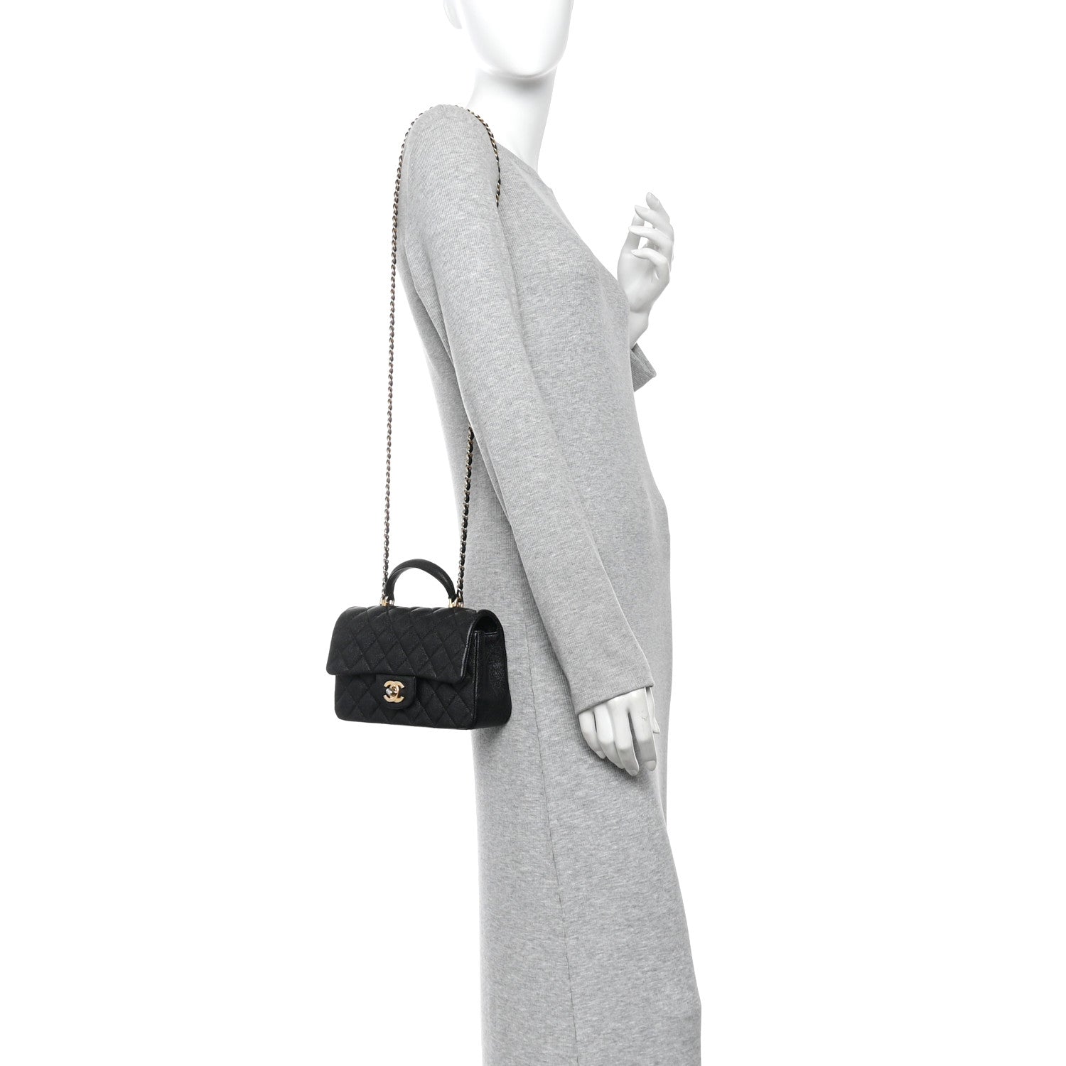 Caviar Quilted Mini Top Handle Rectangular Flap Black — view 2