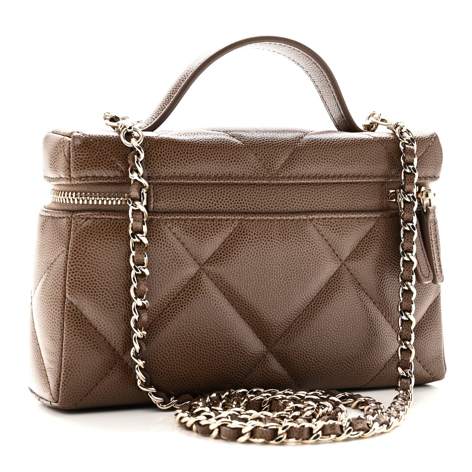 Caviar Quilted Top Handle Slim Vanity With Chain  Light Brown — view 3