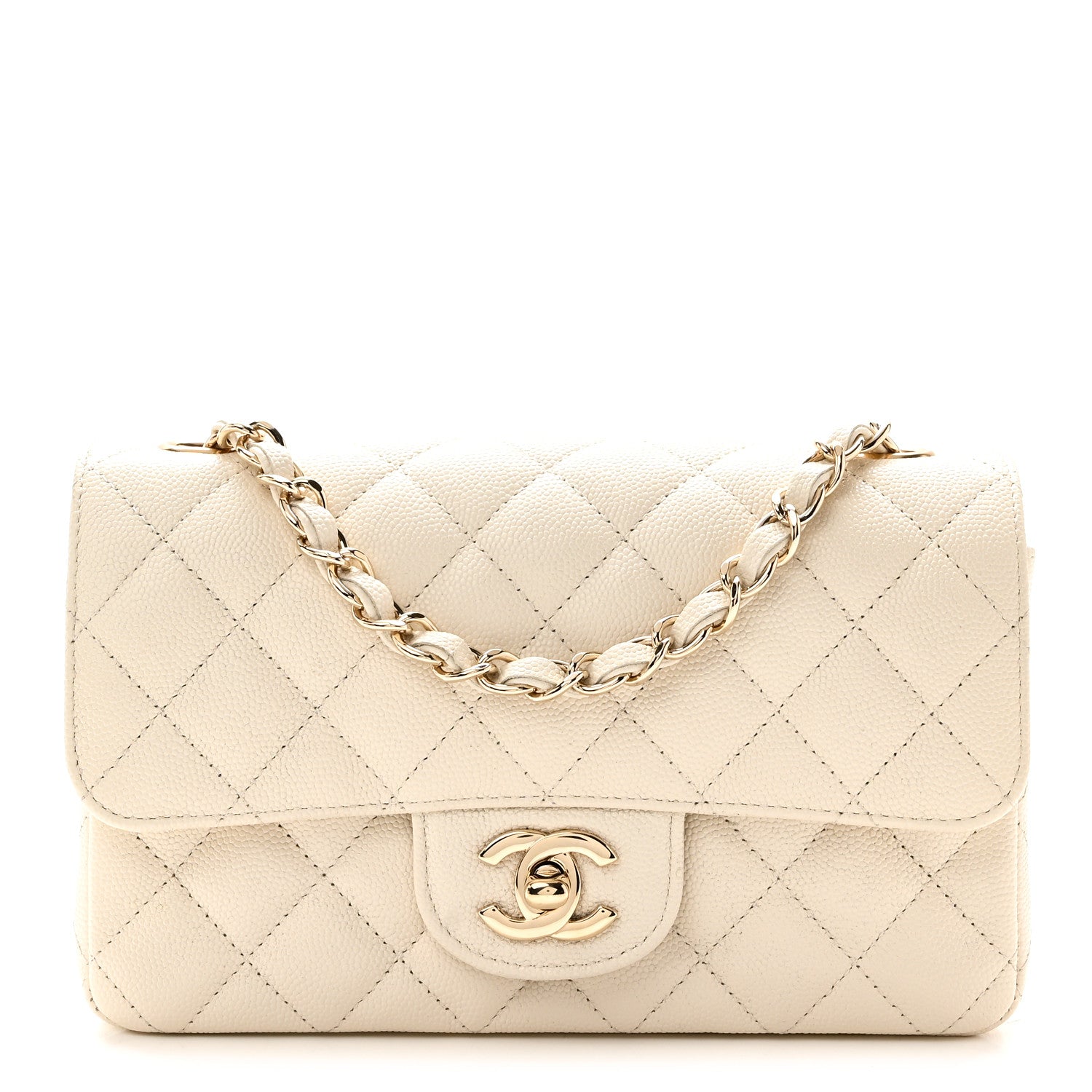 Caviar Quilted Mini Rectangular Flap White