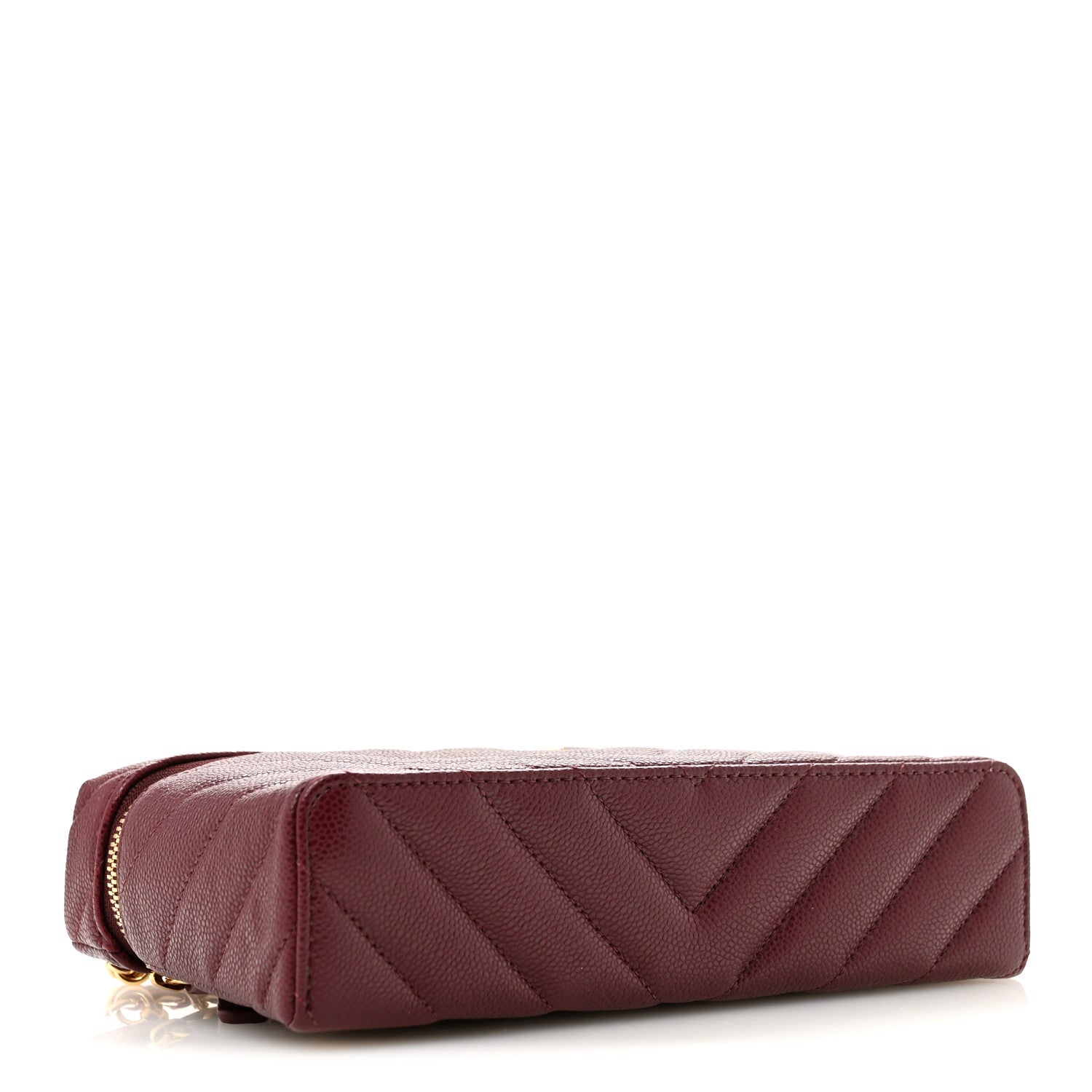 Shiny Caviar Quilted Sleek Chevron Vanity With Chain Burgundy — view 4