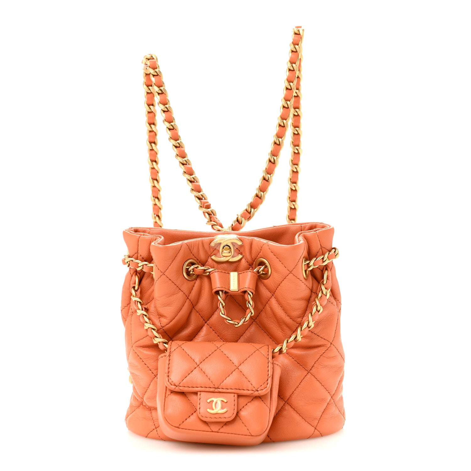 Calfskin Quilted Small CC Chain Bucket Backpack Orange