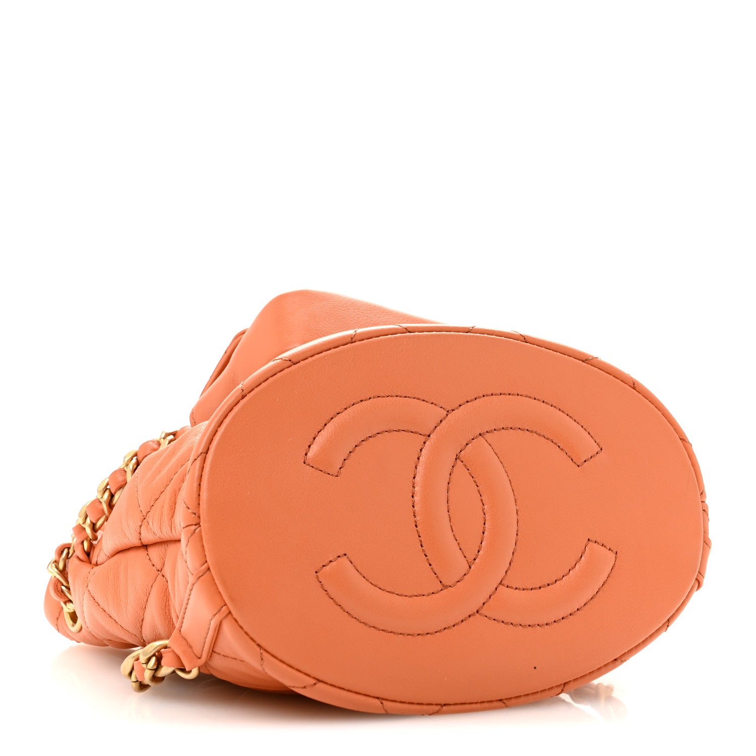 Calfskin Quilted Small CC Chain Bucket Backpack Orange — view 4