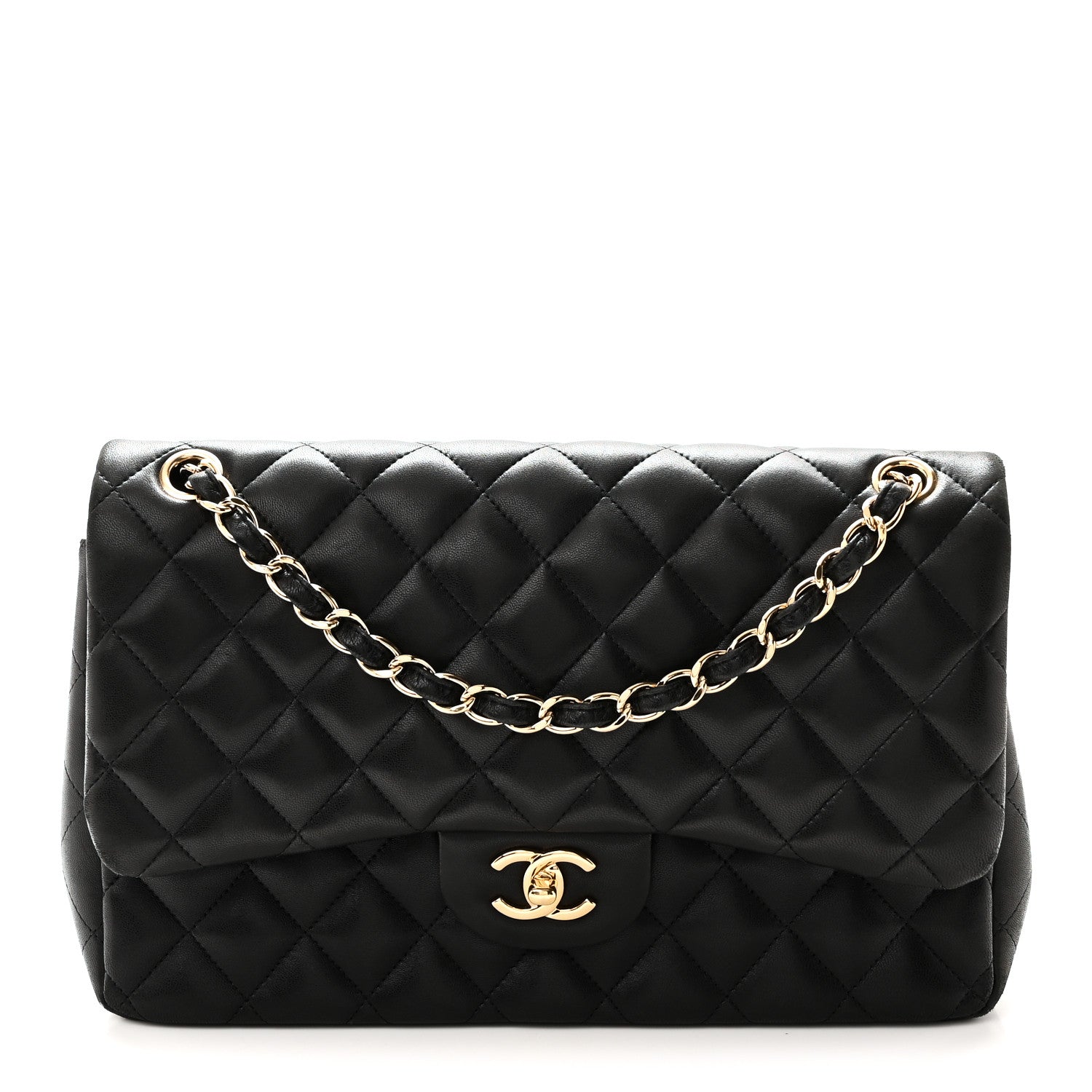 Lambskin Quilted Jumbo Double Flap Black