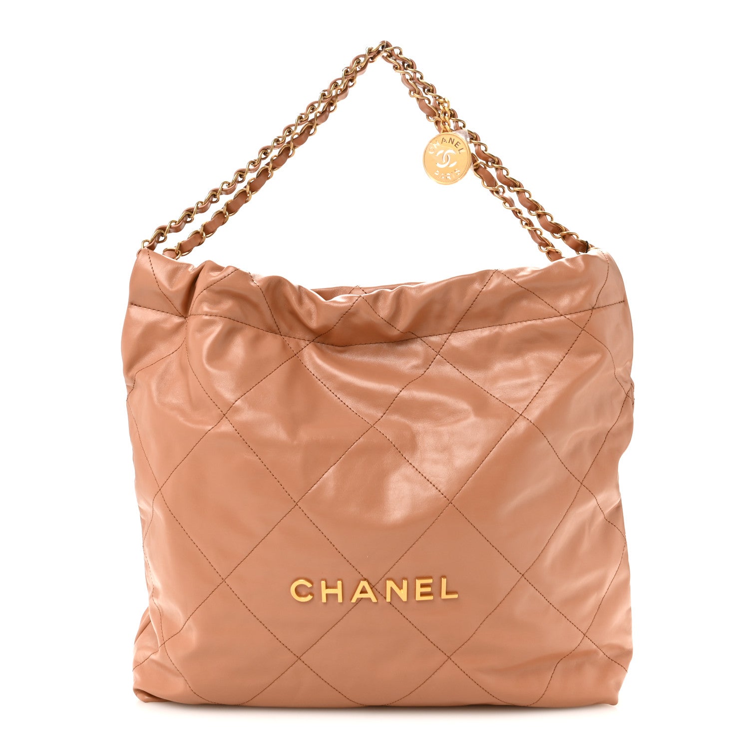 Shiny Calfskin Quilted Chanel 22 Camel