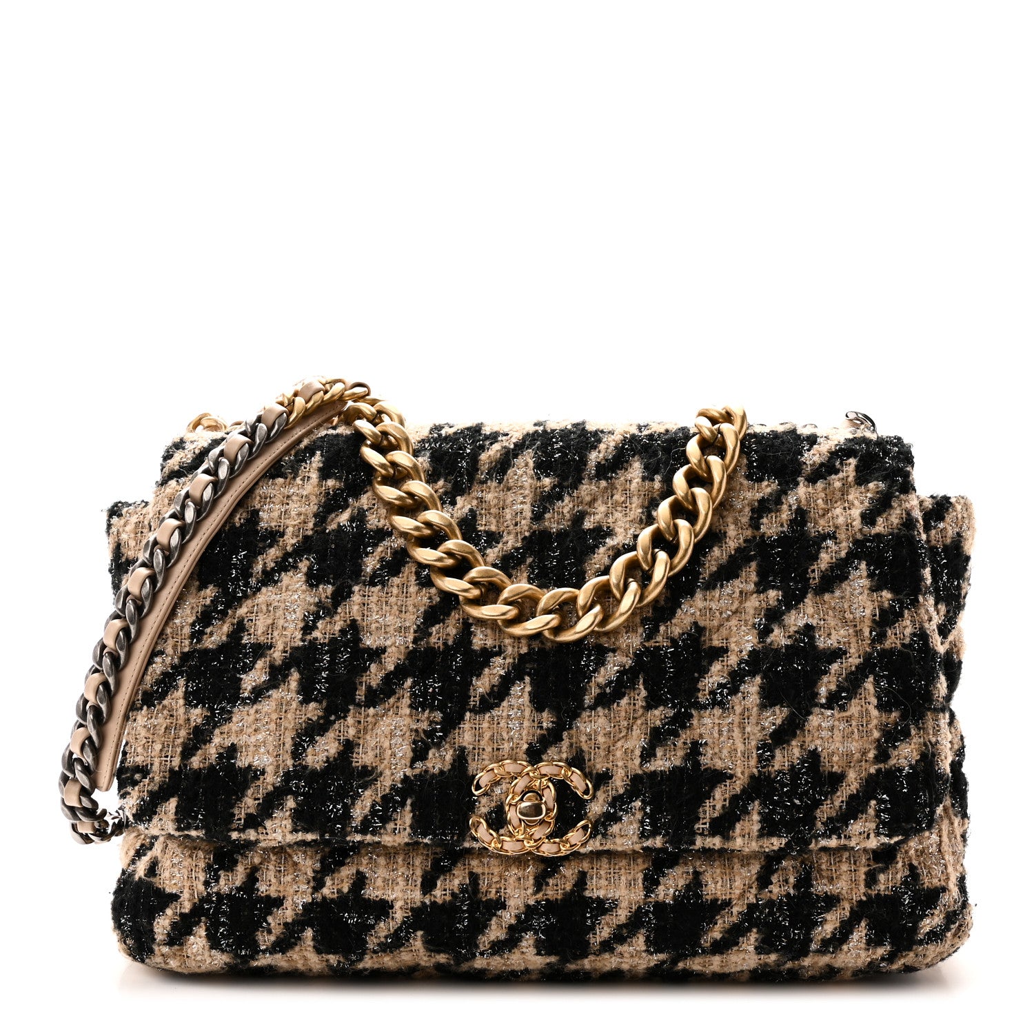 Tweed Maxi Chanel 19 Flap Beige Black — view 1