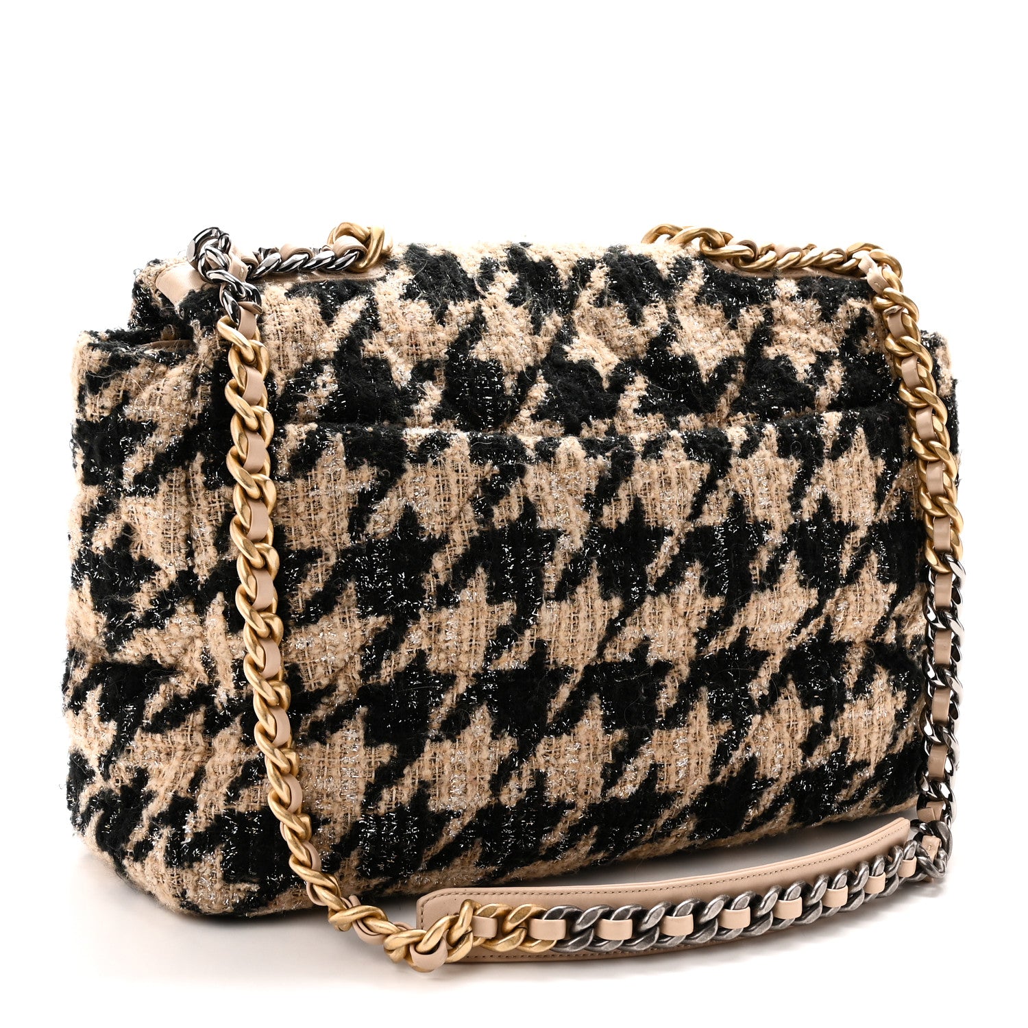 Tweed Maxi Chanel 19 Flap Beige Black — view 3