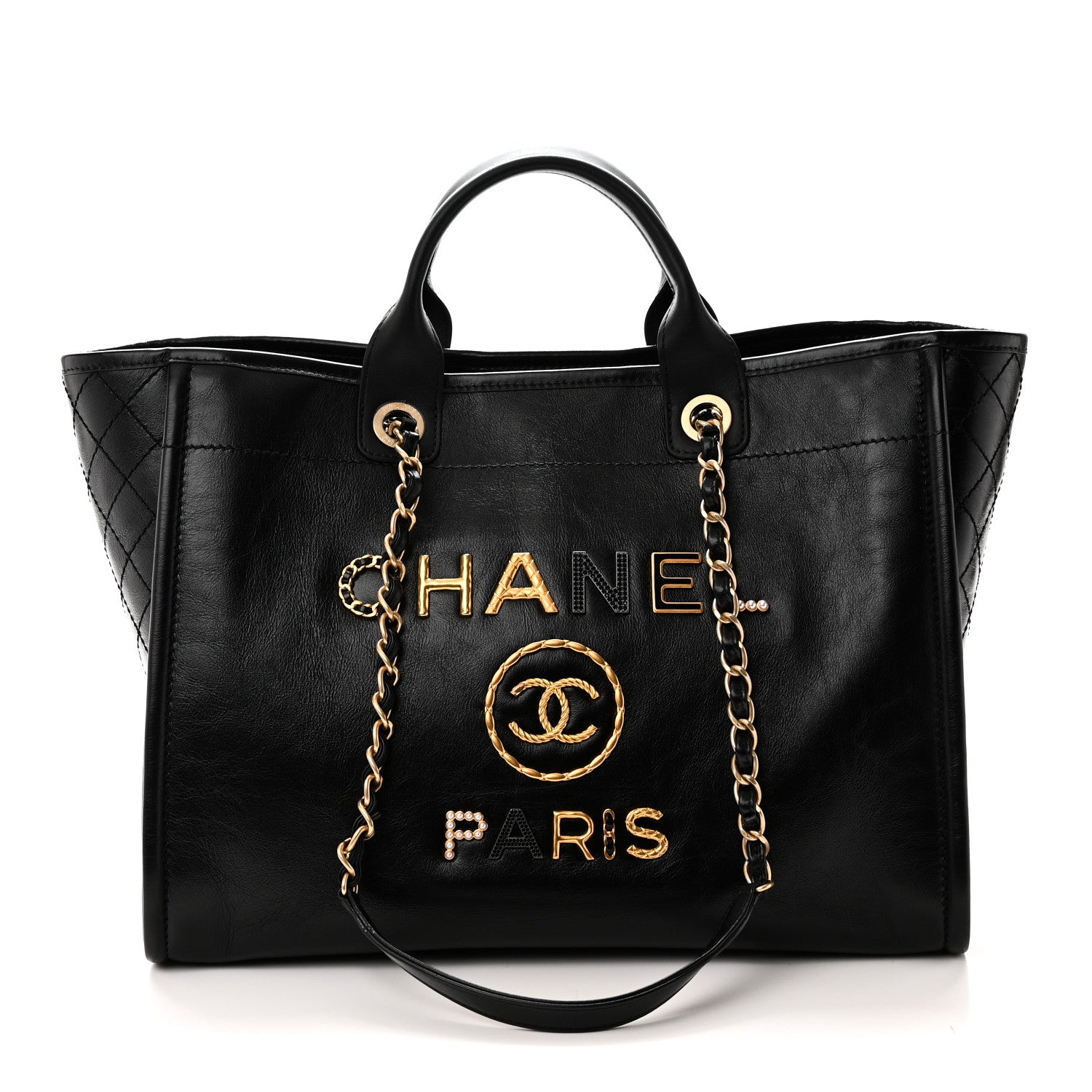 Aged Calfskin Medium Charms Deauville Tote Black