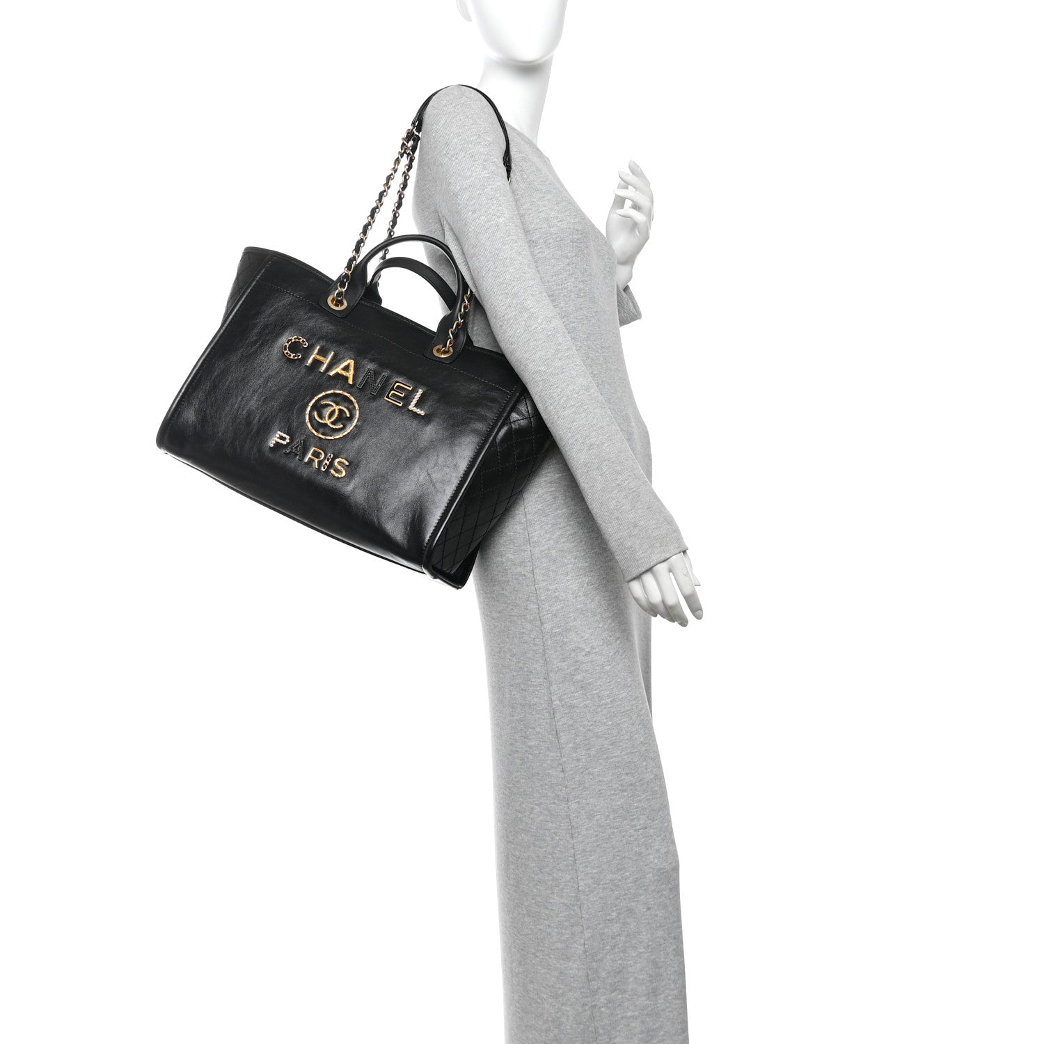 Aged Calfskin Medium Charms Deauville Tote Black — view 2