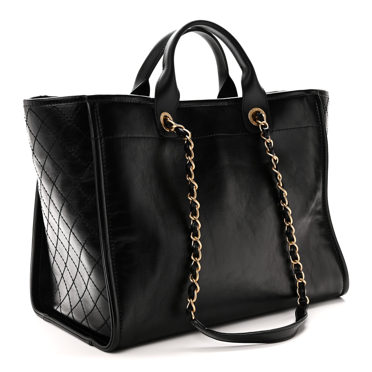Aged Calfskin Medium Charms Deauville Tote Black — view 3