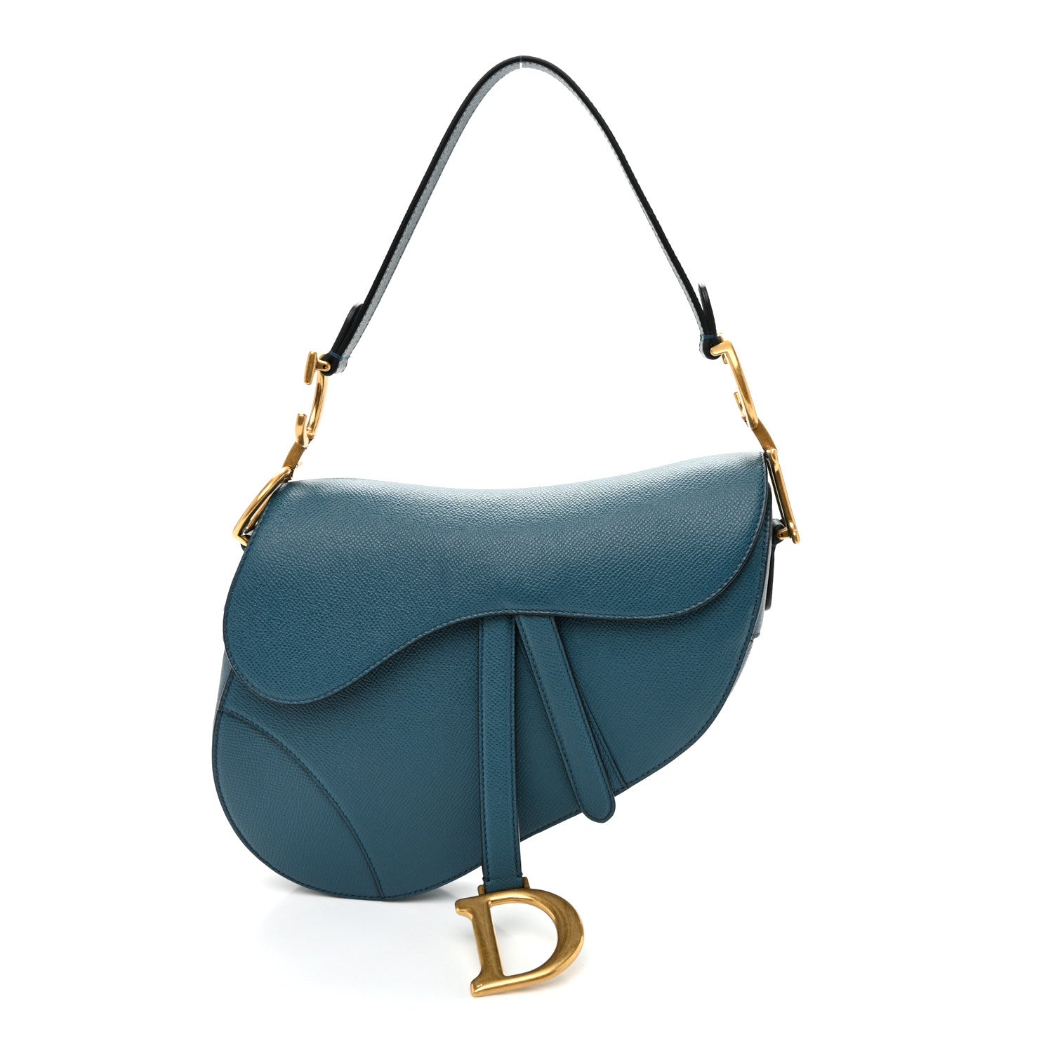 Grained Calfskin Saddle Bag Steel Blue