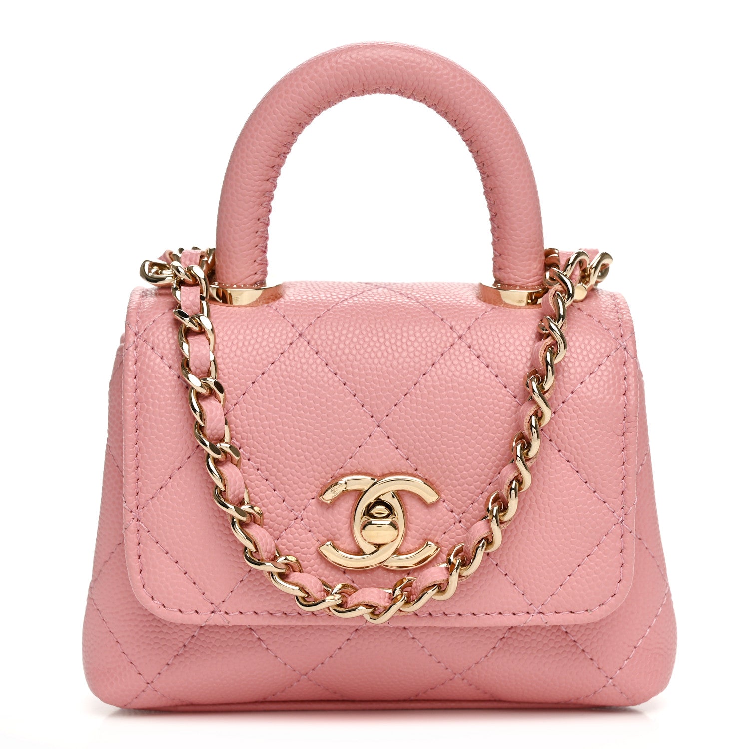 Caviar Quilted Nano Coco Handle Clutch With Chain Pink — view 1