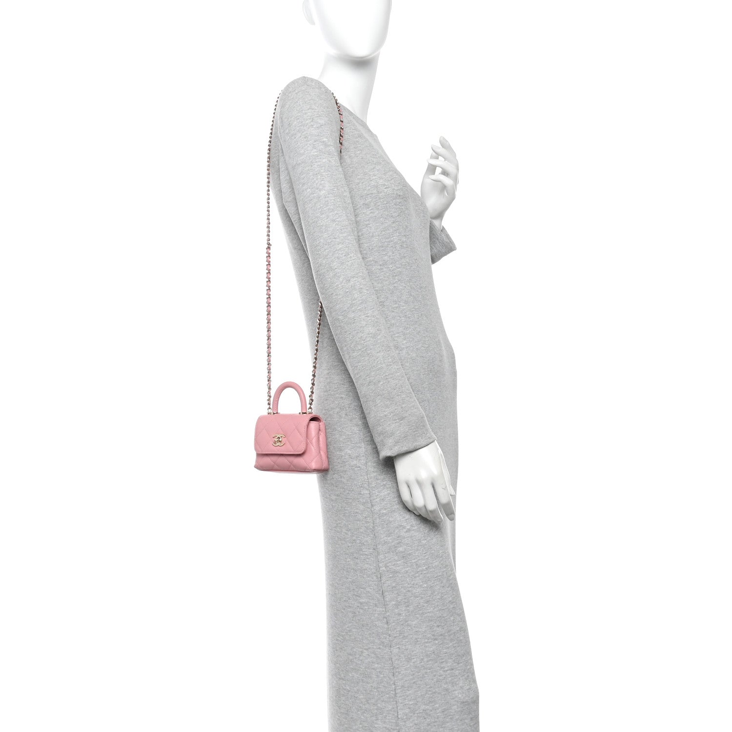 Caviar Quilted Nano Coco Handle Clutch With Chain Pink — view 2