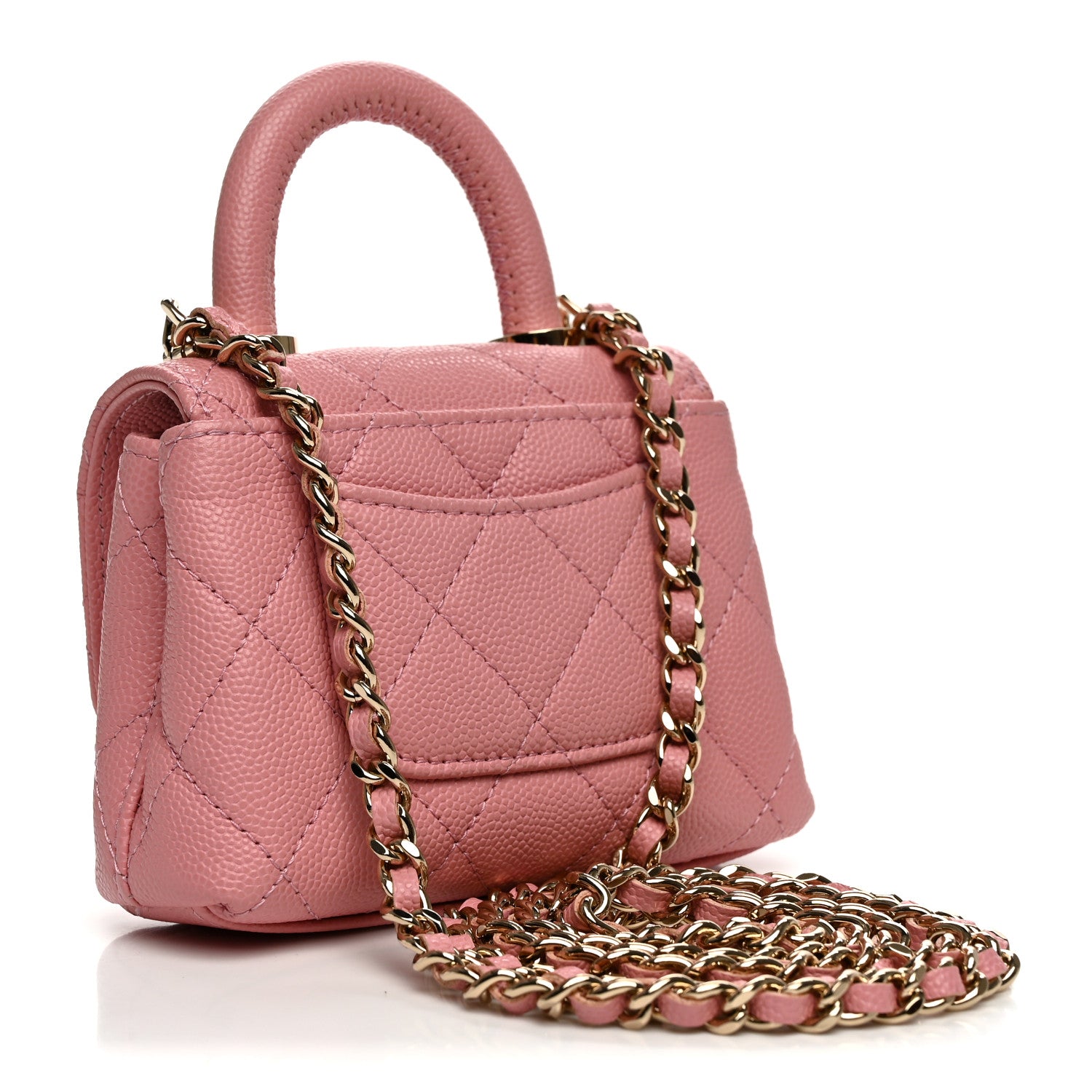 Caviar Quilted Nano Coco Handle Clutch With Chain Pink — view 3