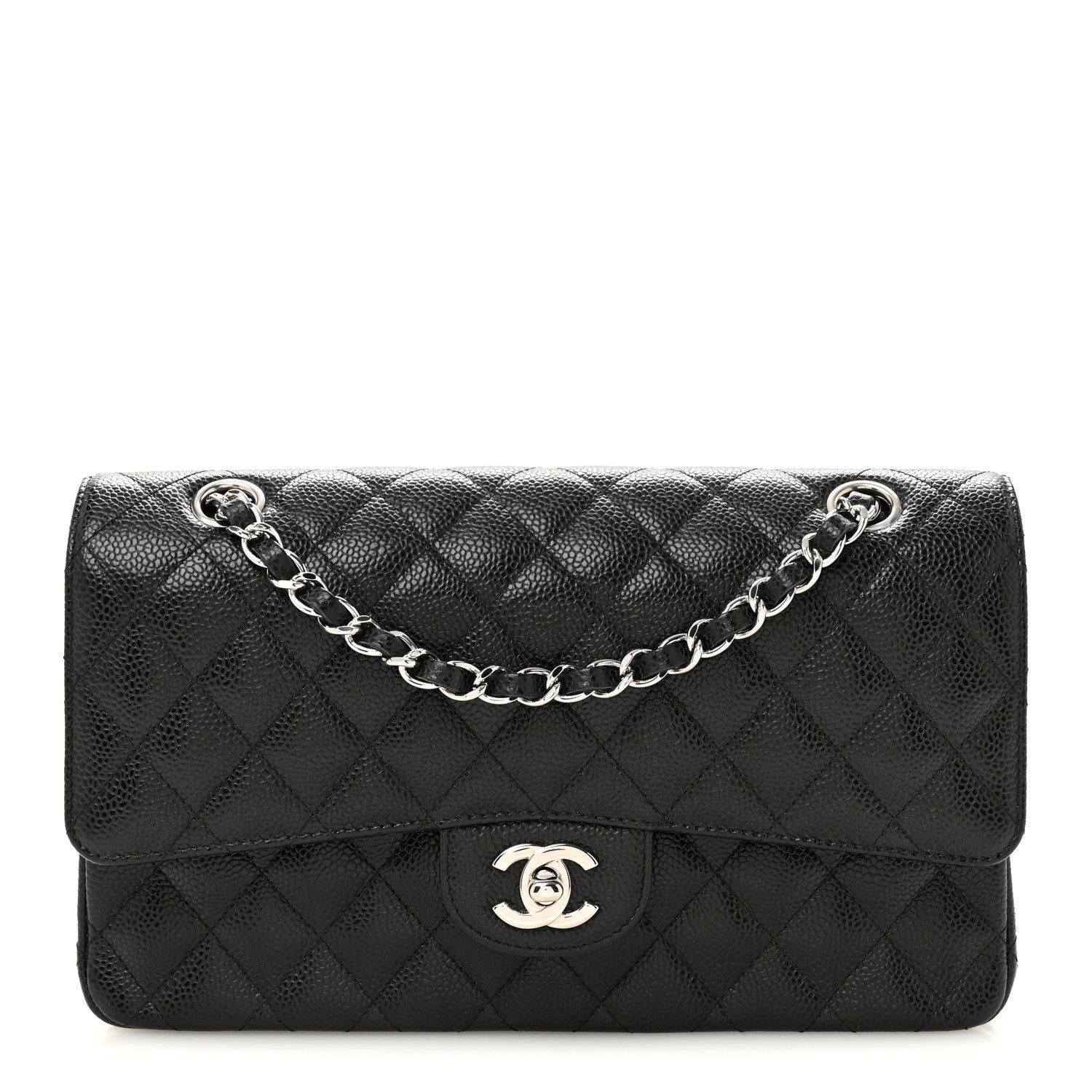 Caviar Quilted Medium Double Flap Black