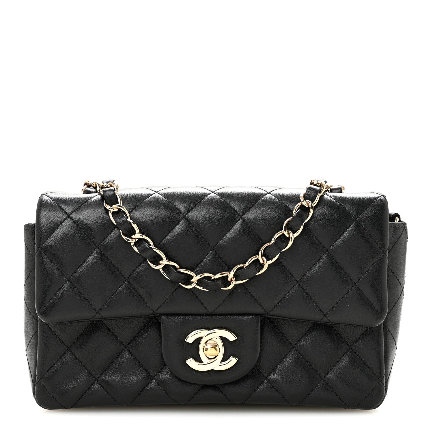 Lambskin Quilted Mini Rectangular Flap Black
