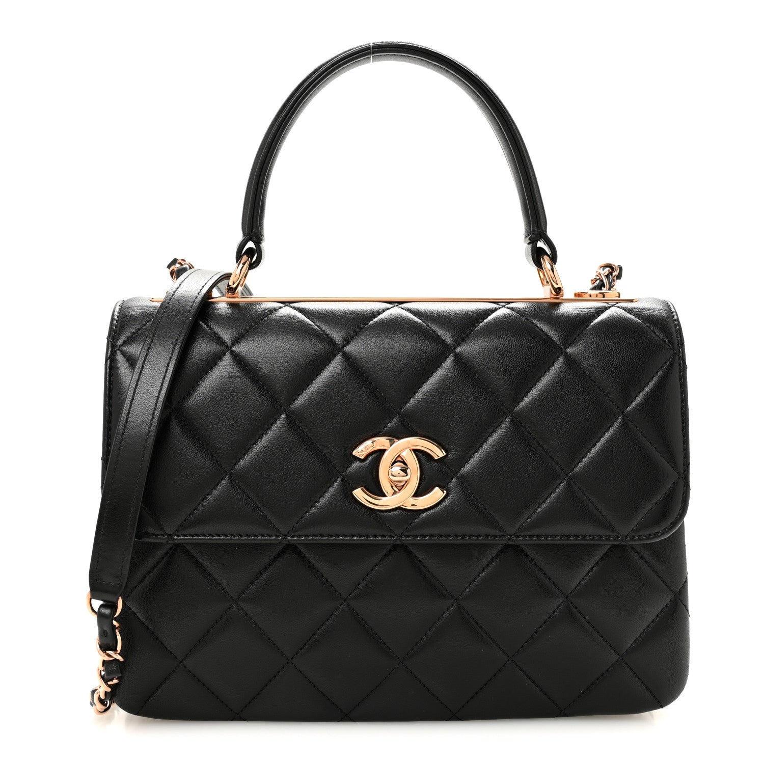 Lambskin Quilted Small Trendy CC Dual Handle Flap Bag Black
