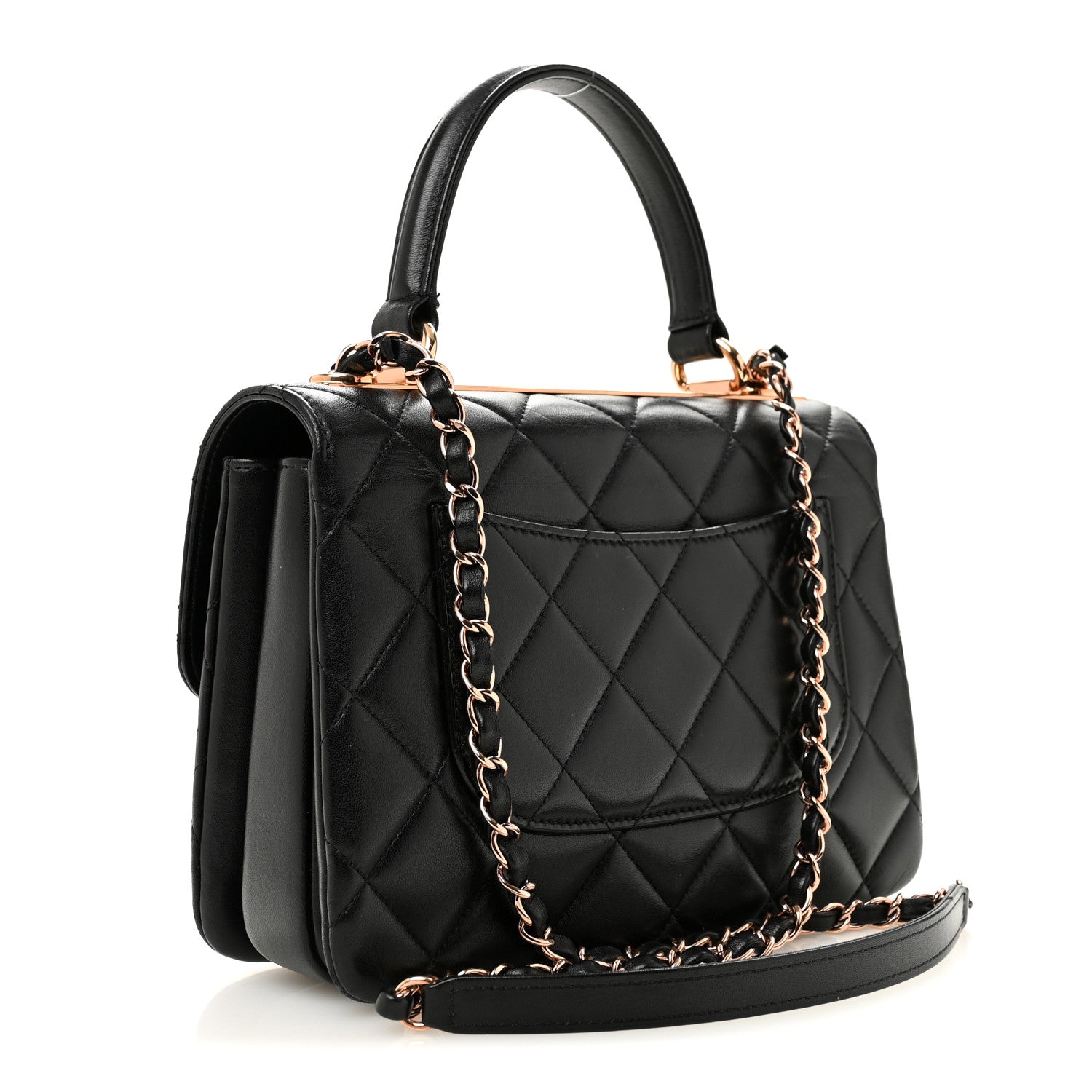 Lambskin Quilted Small Trendy CC Dual Handle Flap Bag Black — view 3