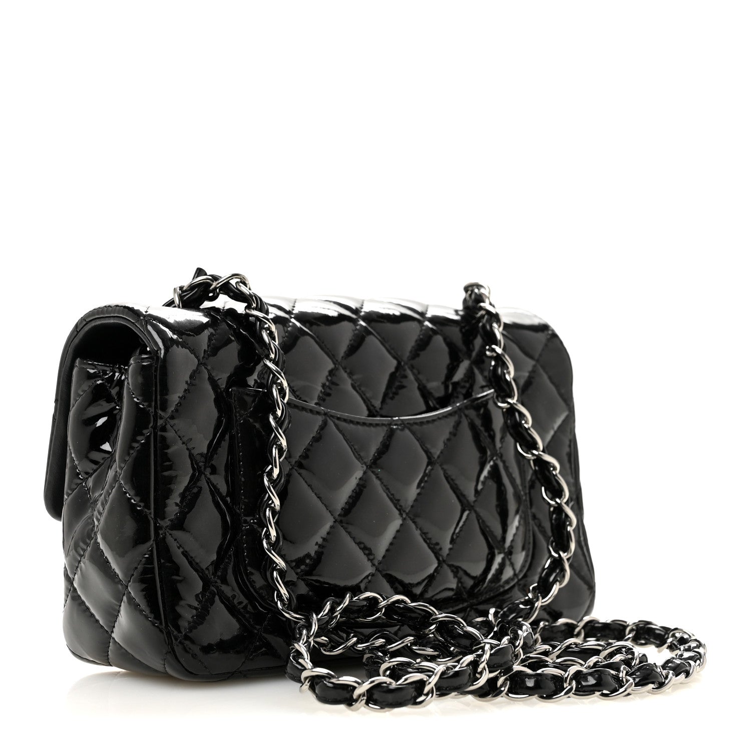 Patent Calfskin Quilted Mini Rectangular Flap Black — view 4