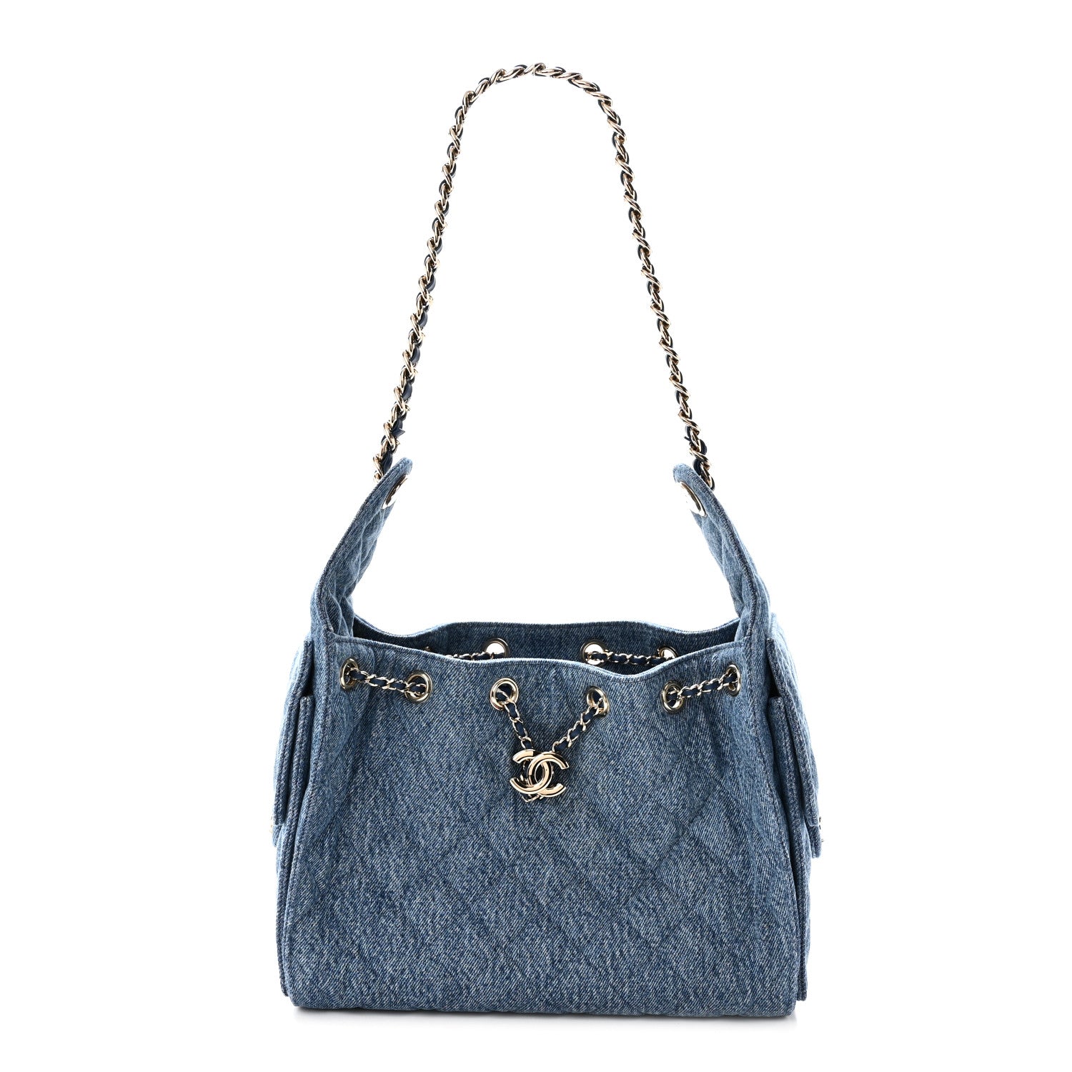 Denim Quilted Small Chanel 25 Handbag Blue