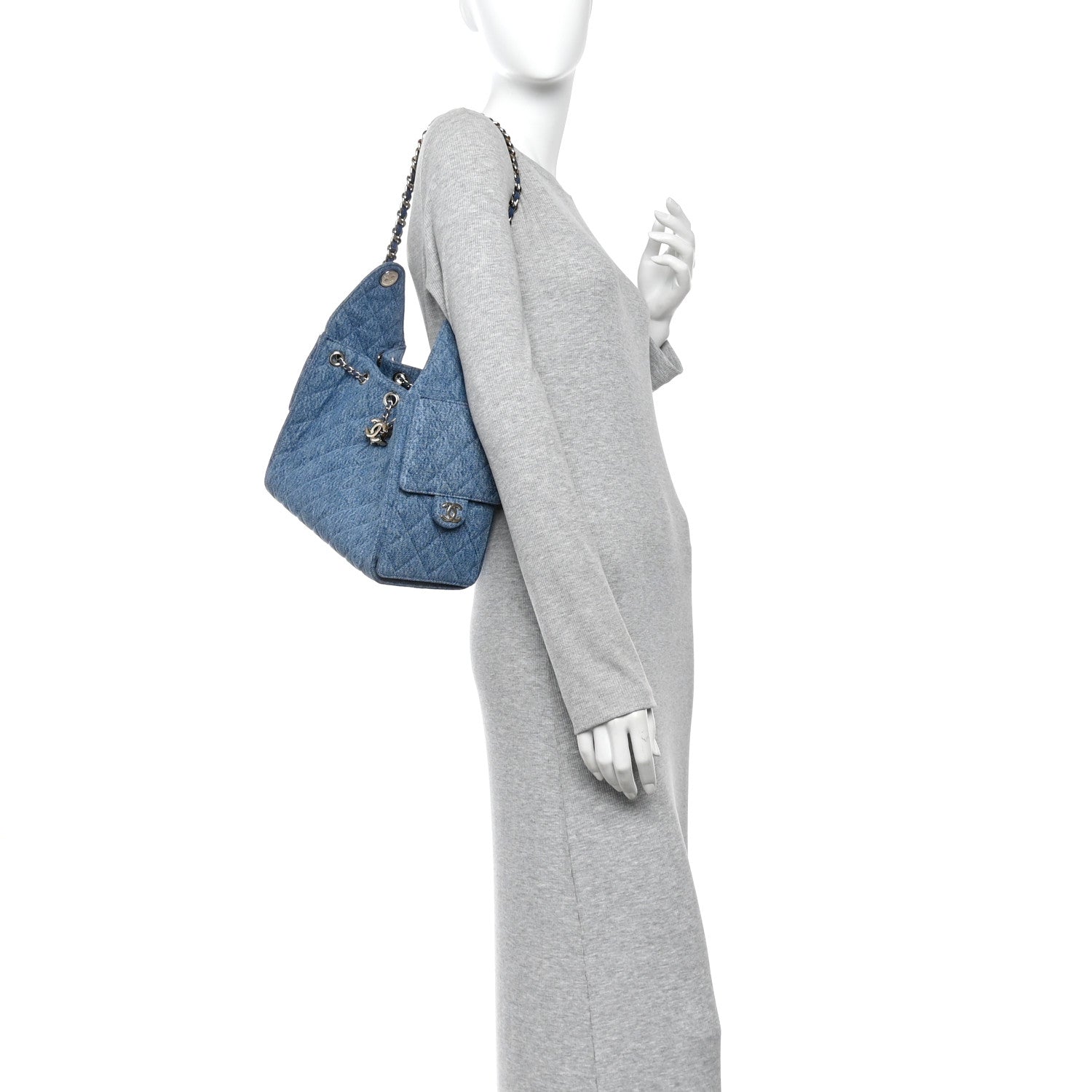 Denim Quilted Small Chanel 25 Handbag Blue — view 2