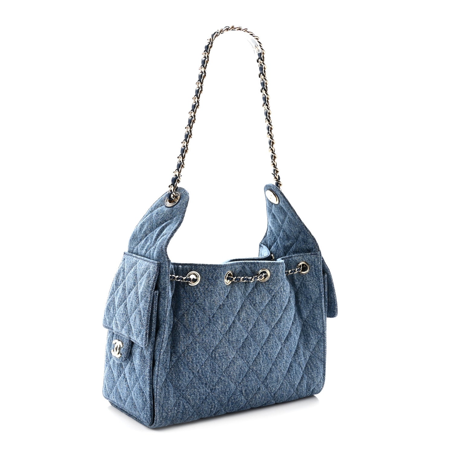 Denim Quilted Small Chanel 25 Handbag Blue — view 3