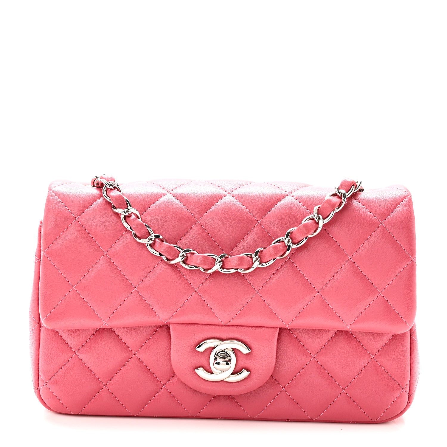 Lambskin Quilted Mini Rectangular Flap Pink