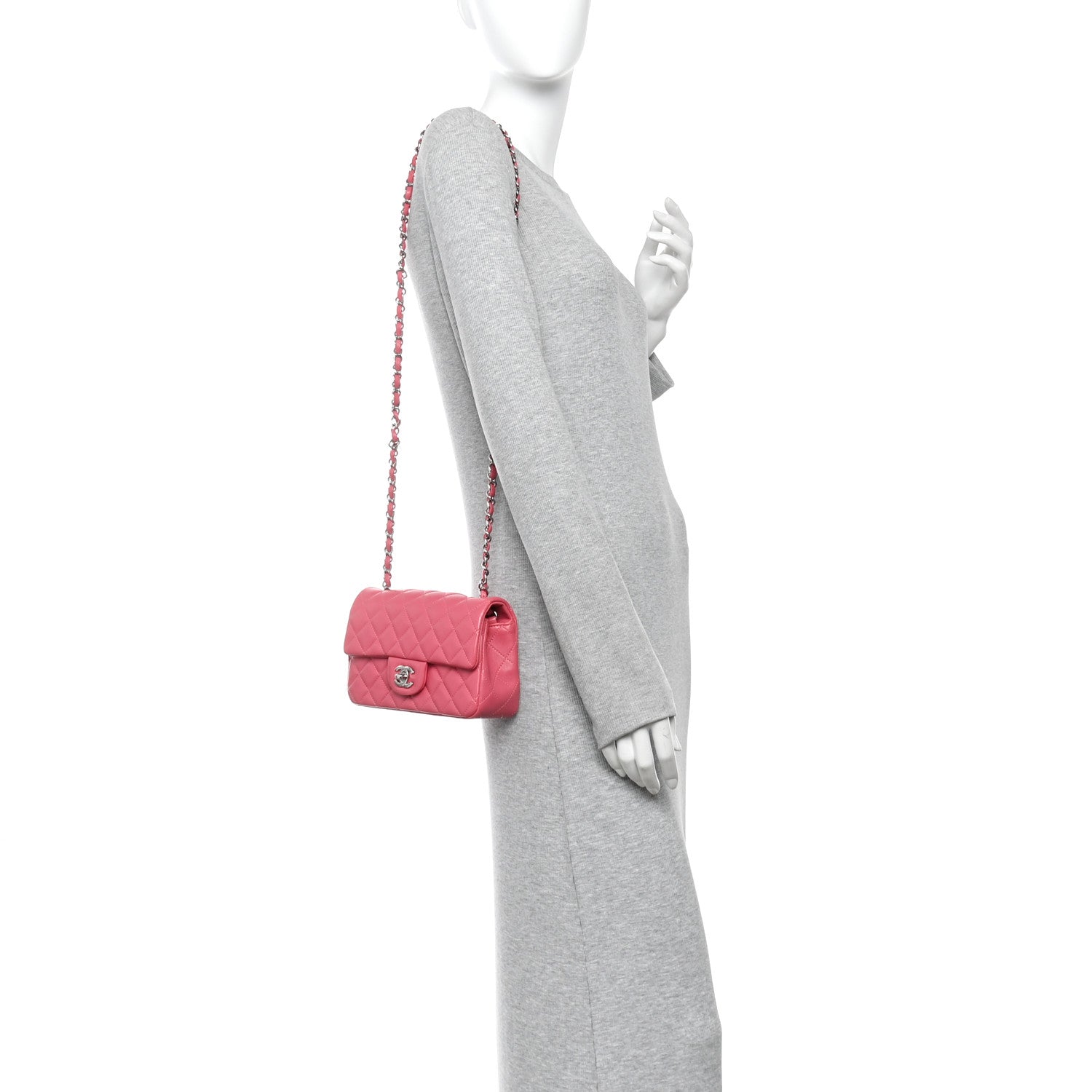 Lambskin Quilted Mini Rectangular Flap Pink — view 2