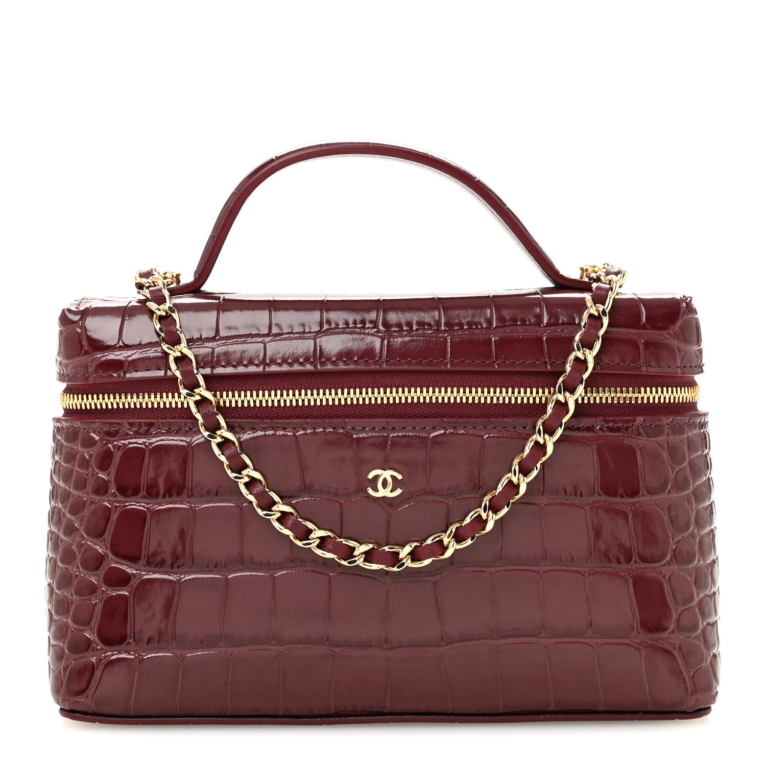 Calfskin Crocodile Embossed Crococo Exoticoco Vanity With Chain Dark Burgundy