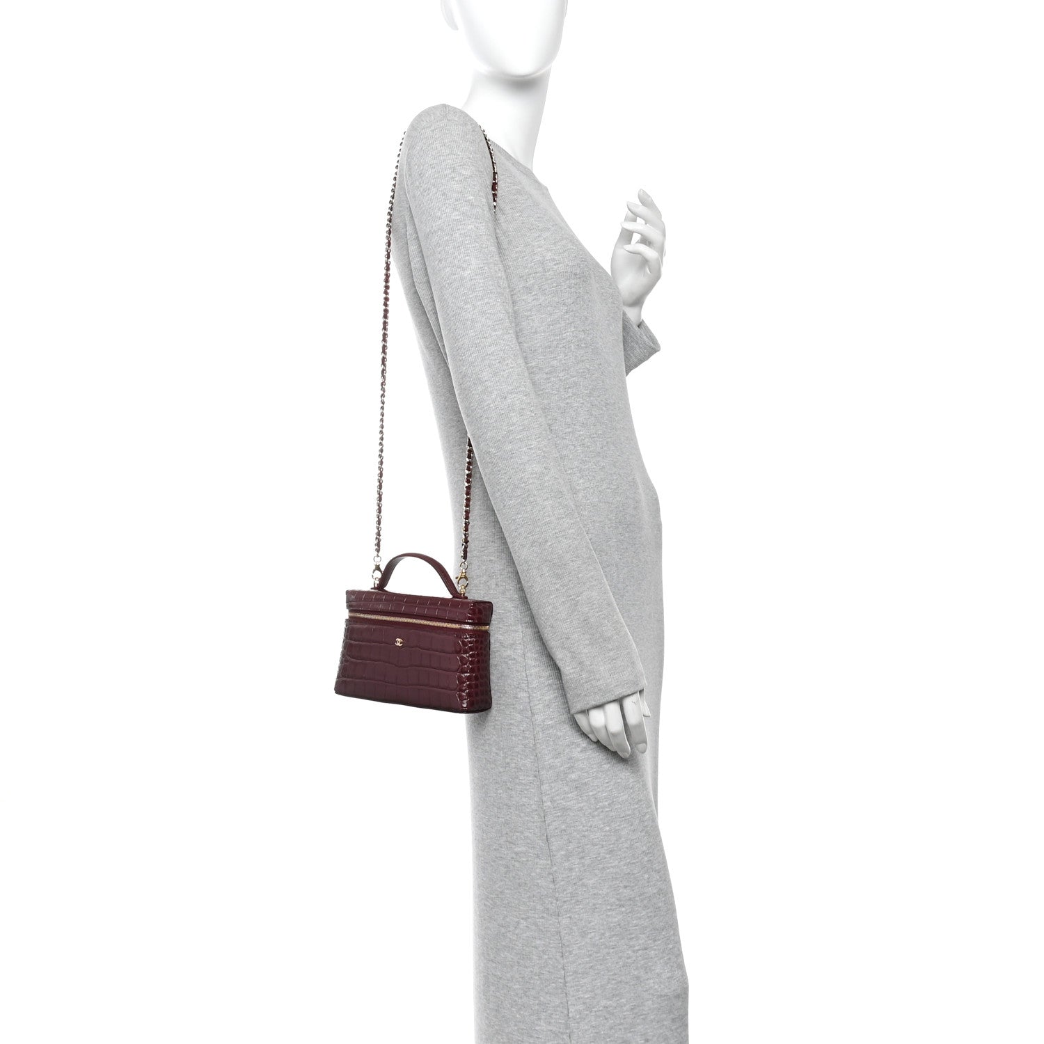 Calfskin Crocodile Embossed Crococo Exoticoco Vanity With Chain Dark Burgundy — view 2