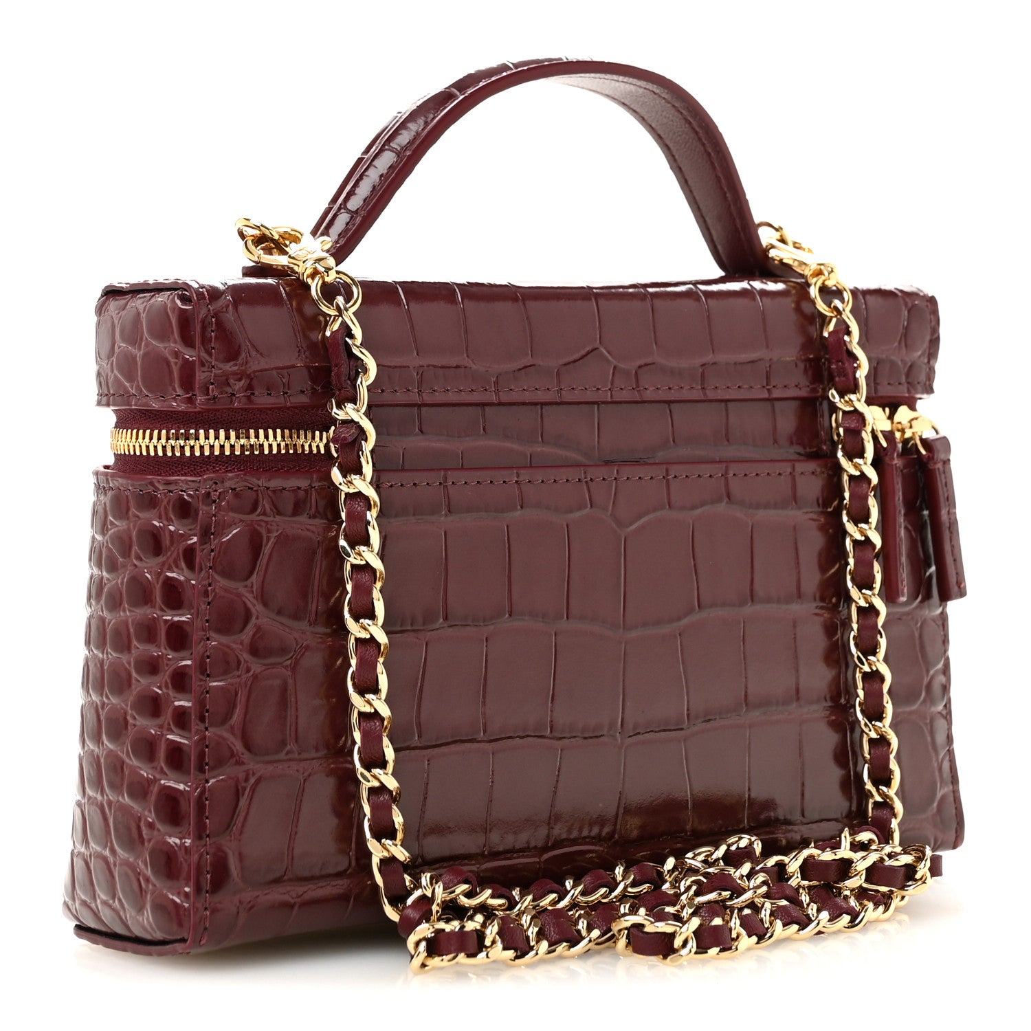 Calfskin Crocodile Embossed Crococo Exoticoco Vanity With Chain Dark Burgundy — view 3