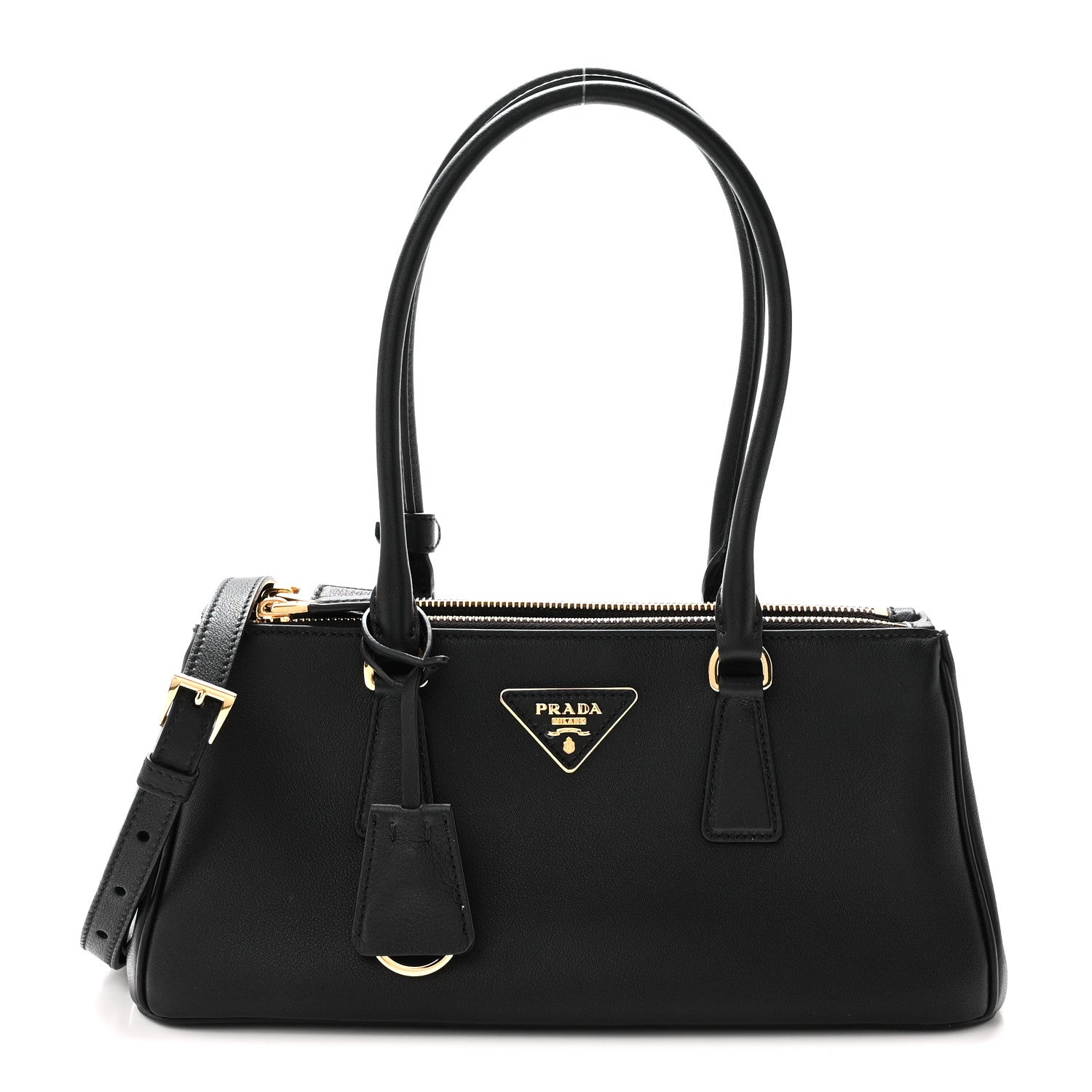 Soft Grain Medium East West Galleria Double Zip Bag Black