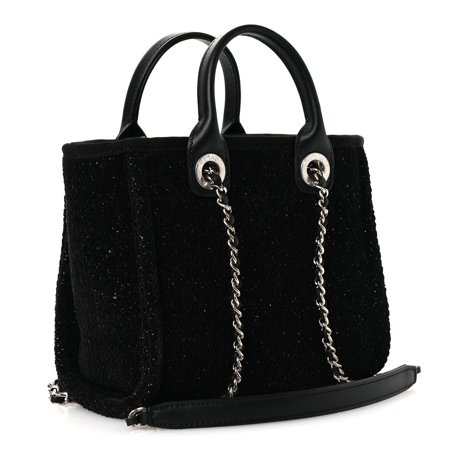 Lurex Canvas Mini Deauville Tote Black — view 3