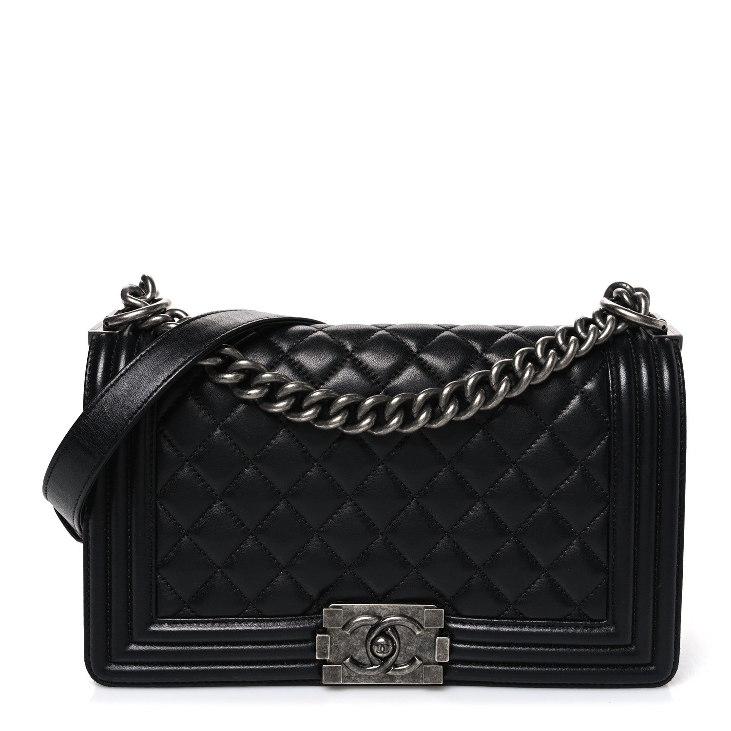 Lambskin Quilted Medium Boy Flap Black