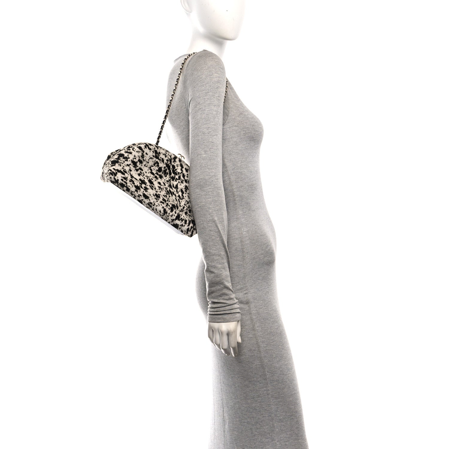 Lambskin Pony Hair Printed Clutch With Chain Black White — view 2