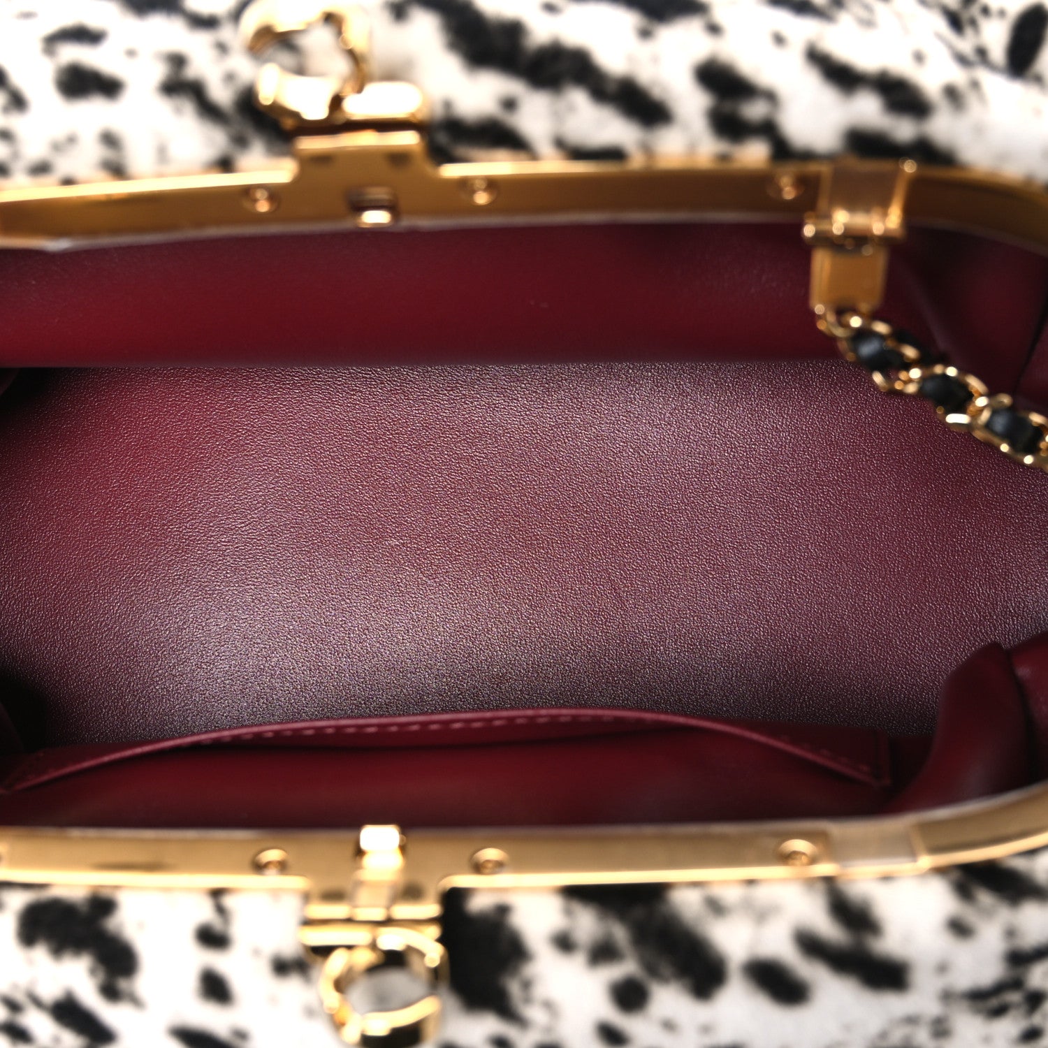 Lambskin Pony Hair Printed Clutch With Chain Black White — view 5