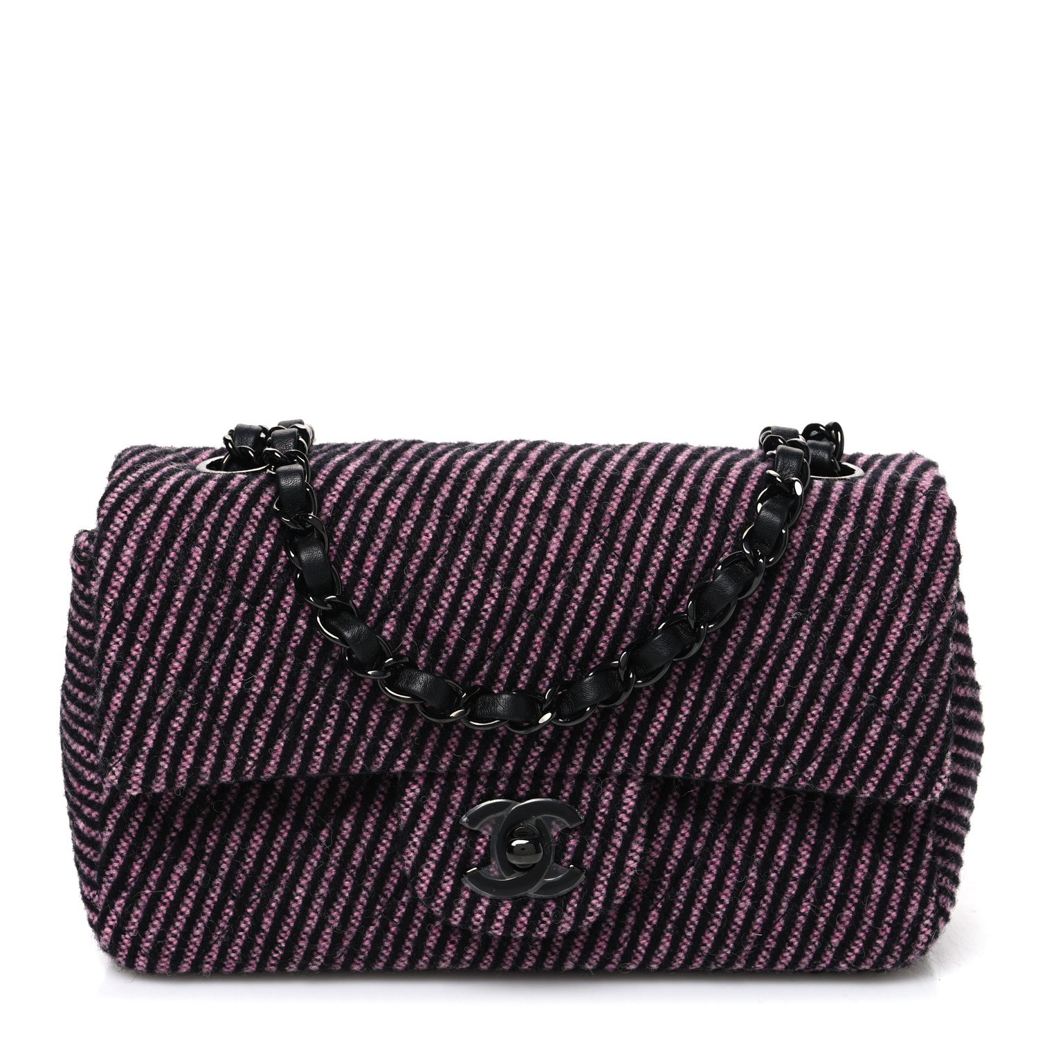 Wool Tweed Quilted Mini Rectangular Flap Pink Black
