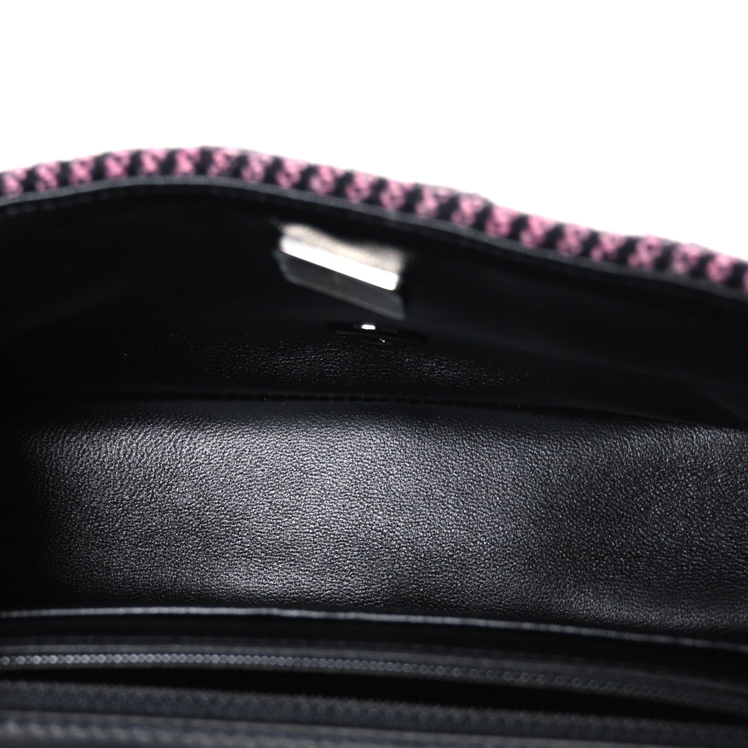 Wool Tweed Quilted Mini Rectangular Flap Pink Black — view 4