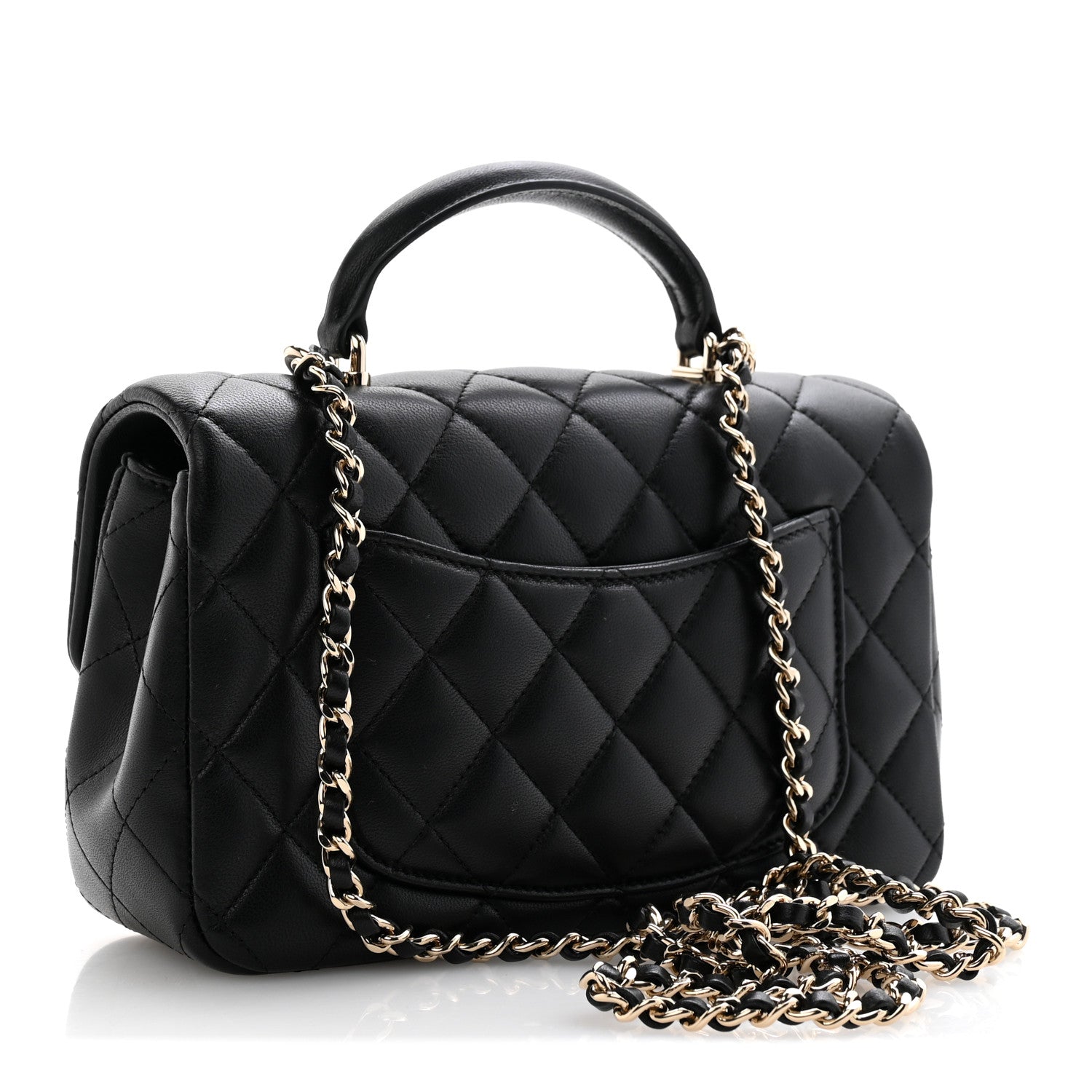 Lambskin Quilted Mini Top Handle Rectangular Flap Black — view 3