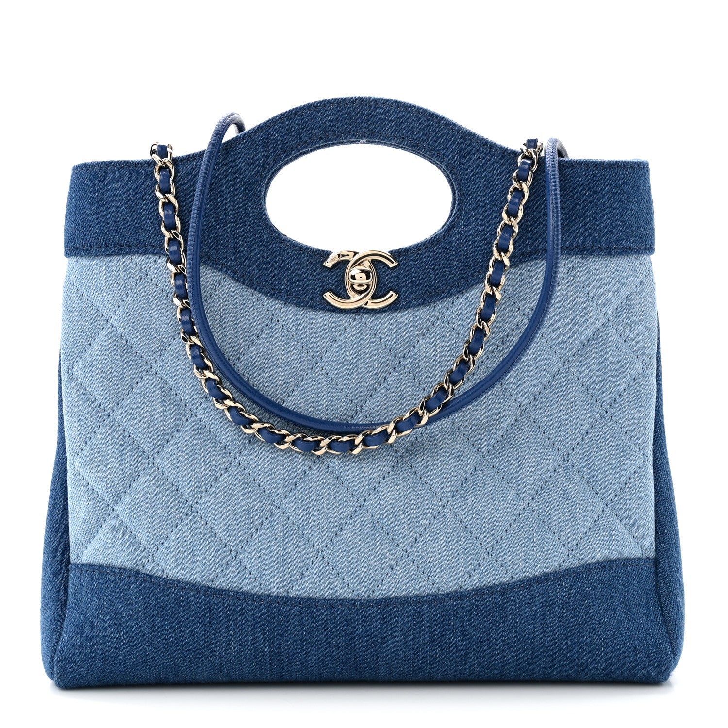 Denim Quilted Mini 31 Shopping Bag Light Blue Dark Blue