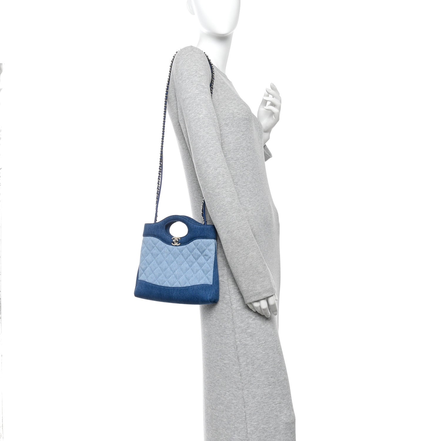 Denim Quilted Mini 31 Shopping Bag  Light Blue Dark Blue — view 2