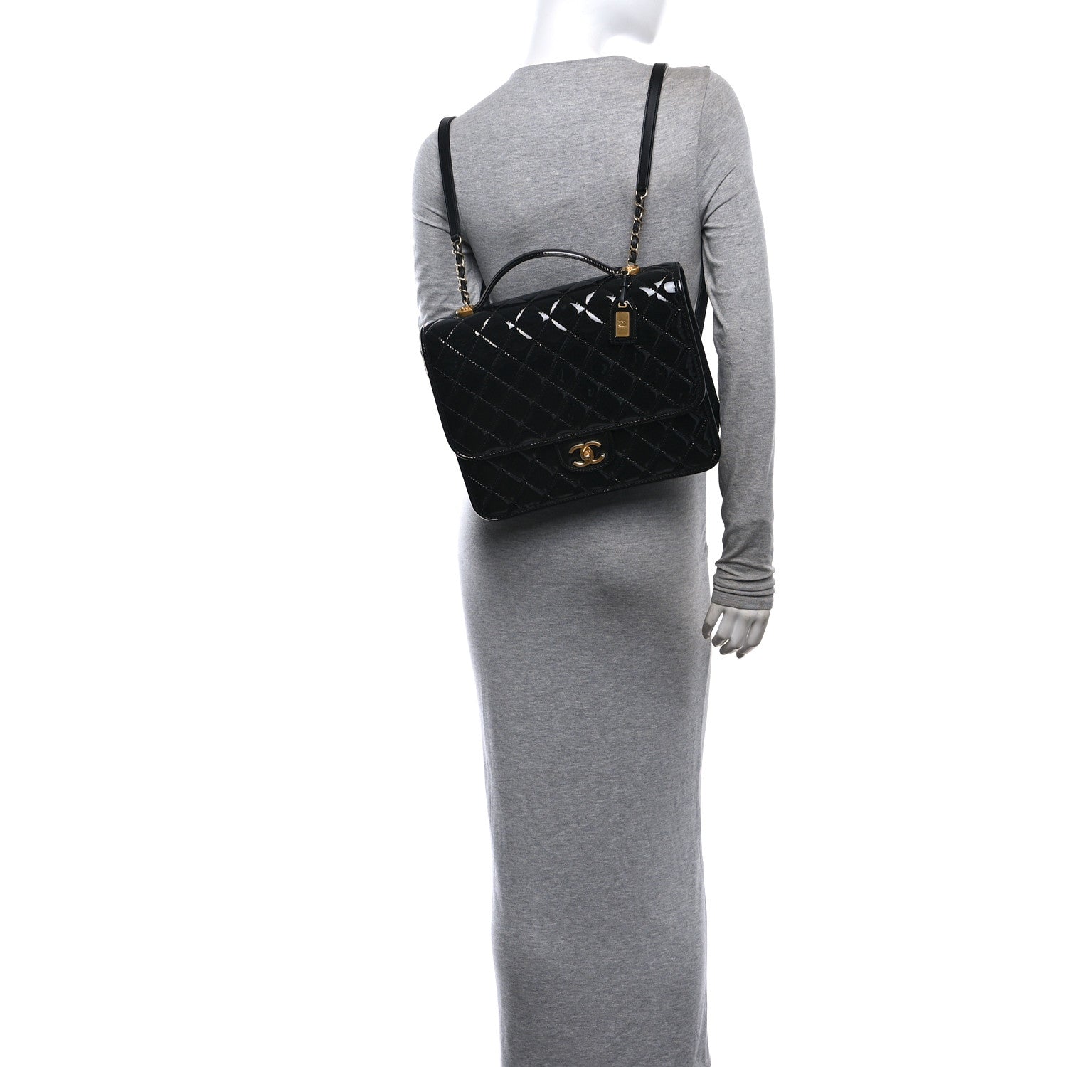 Patent Quilted Large School Memory Top Handle Flap Black Black — view 2