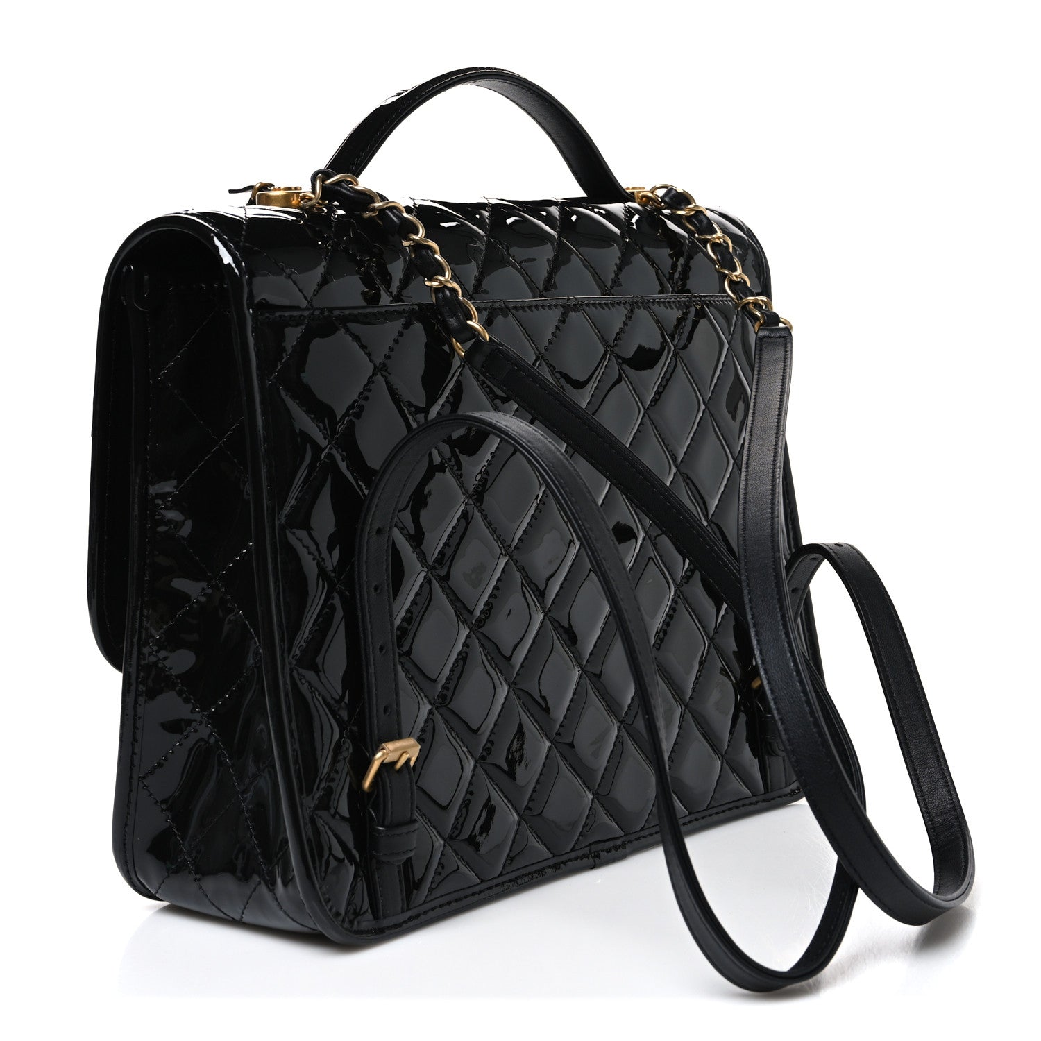 Patent Quilted Large School Memory Top Handle Flap Black Black — view 3