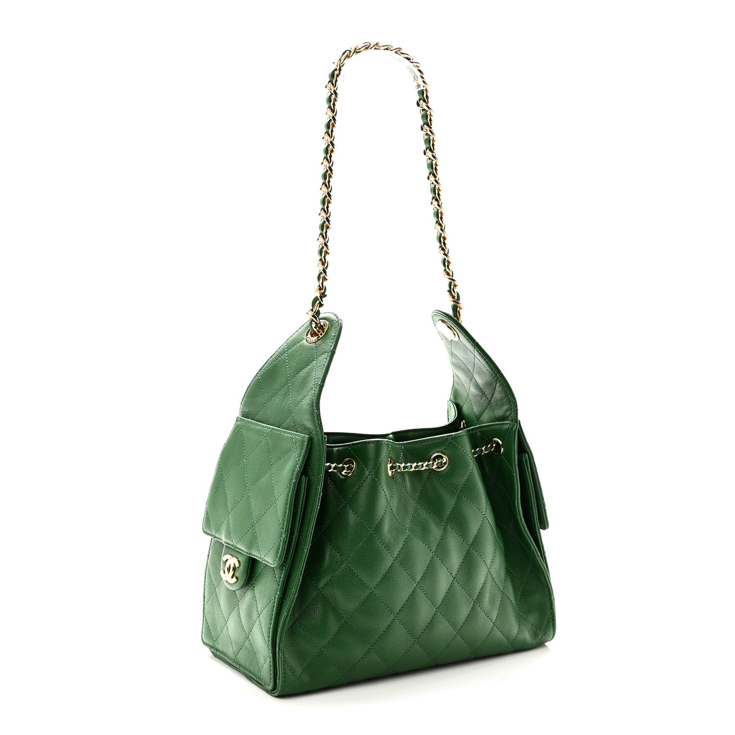 Caviar Quilted Small Chanel 25 Handbag Green — view 3
