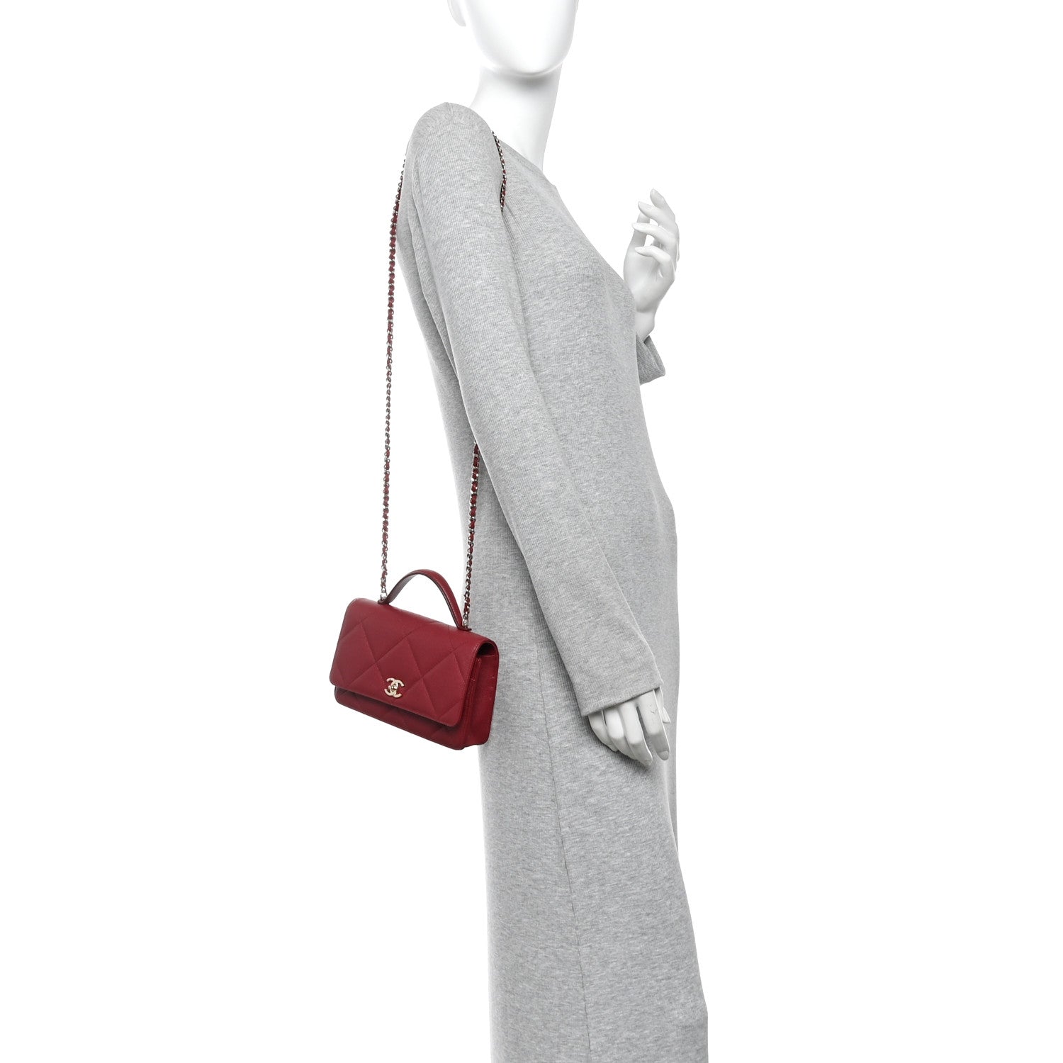 Shiny Caviar Quilted Turnlock Top Handle Wallet On Chain WOC Red — view 2