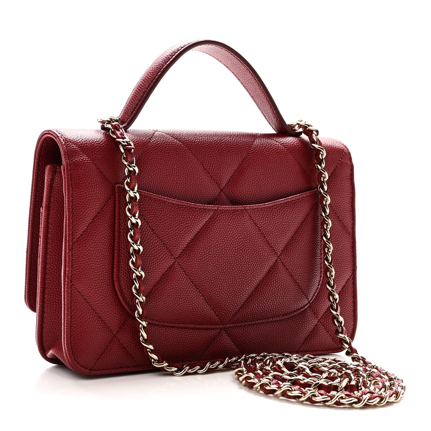 Shiny Caviar Quilted Turnlock Top Handle Wallet On Chain WOC Red — view 3