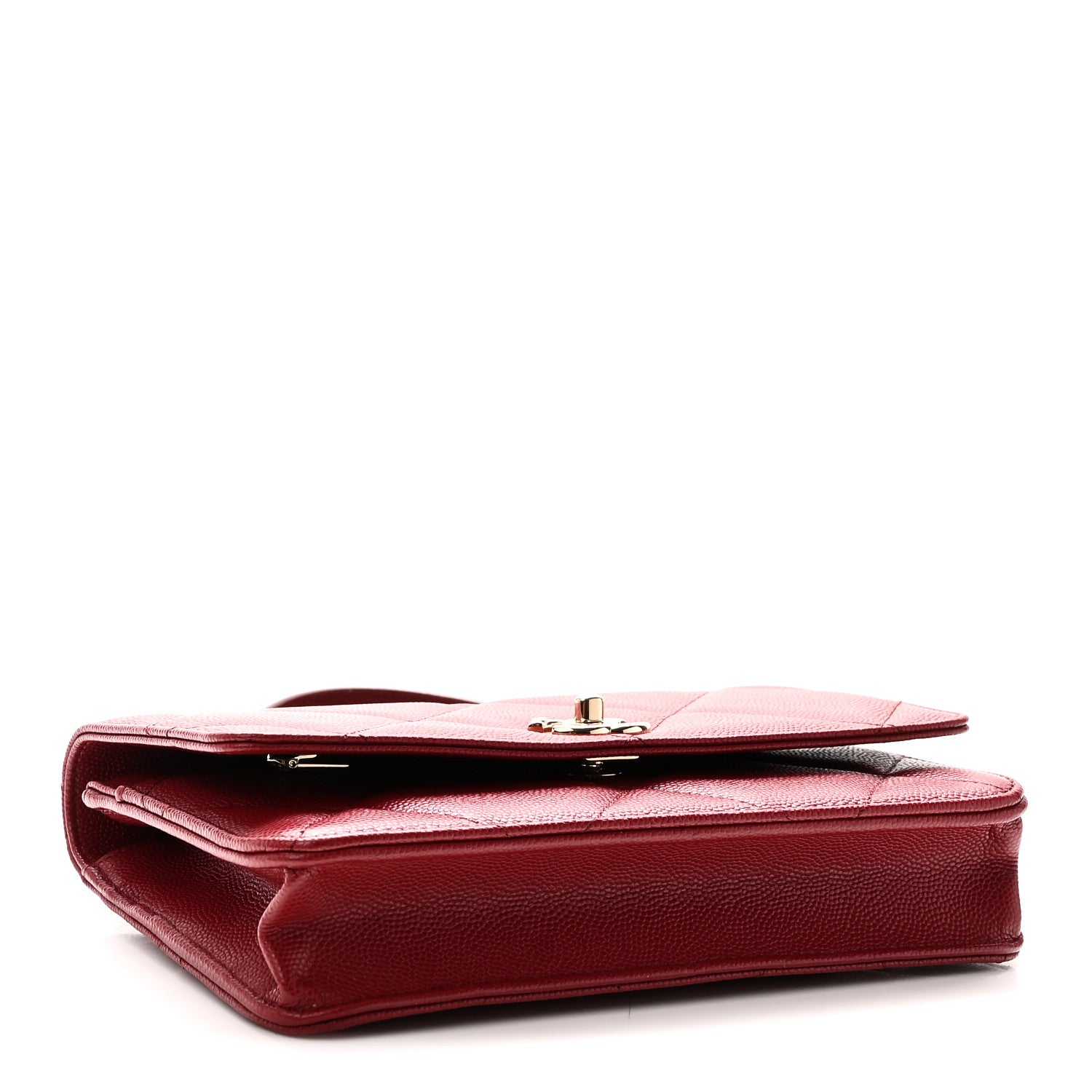Shiny Caviar Quilted Turnlock Top Handle Wallet On Chain WOC Red — view 4
