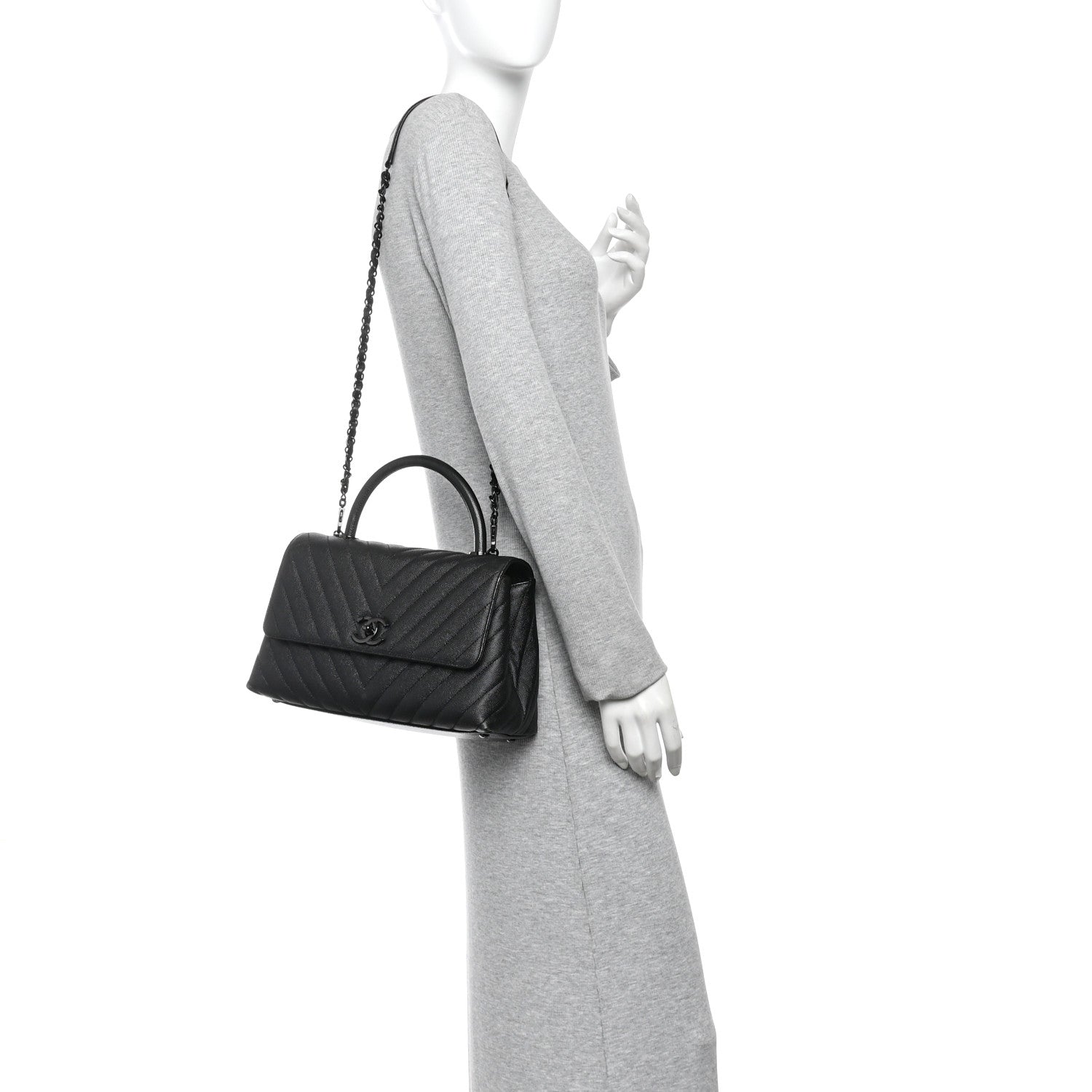 Caviar Chevron Quilted Small Coco Handle Flap So Black — view 2